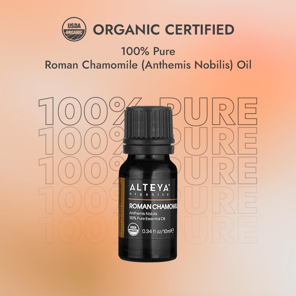Alteya Organics USDA Certified Organic Roman Chamomile Essential Oil (Anthemis Nobilis) - 0.34 Fl Oz/10 mL Steam-Distilled Aromatherapy Oil for Relaxation, Massage & Skin Care
