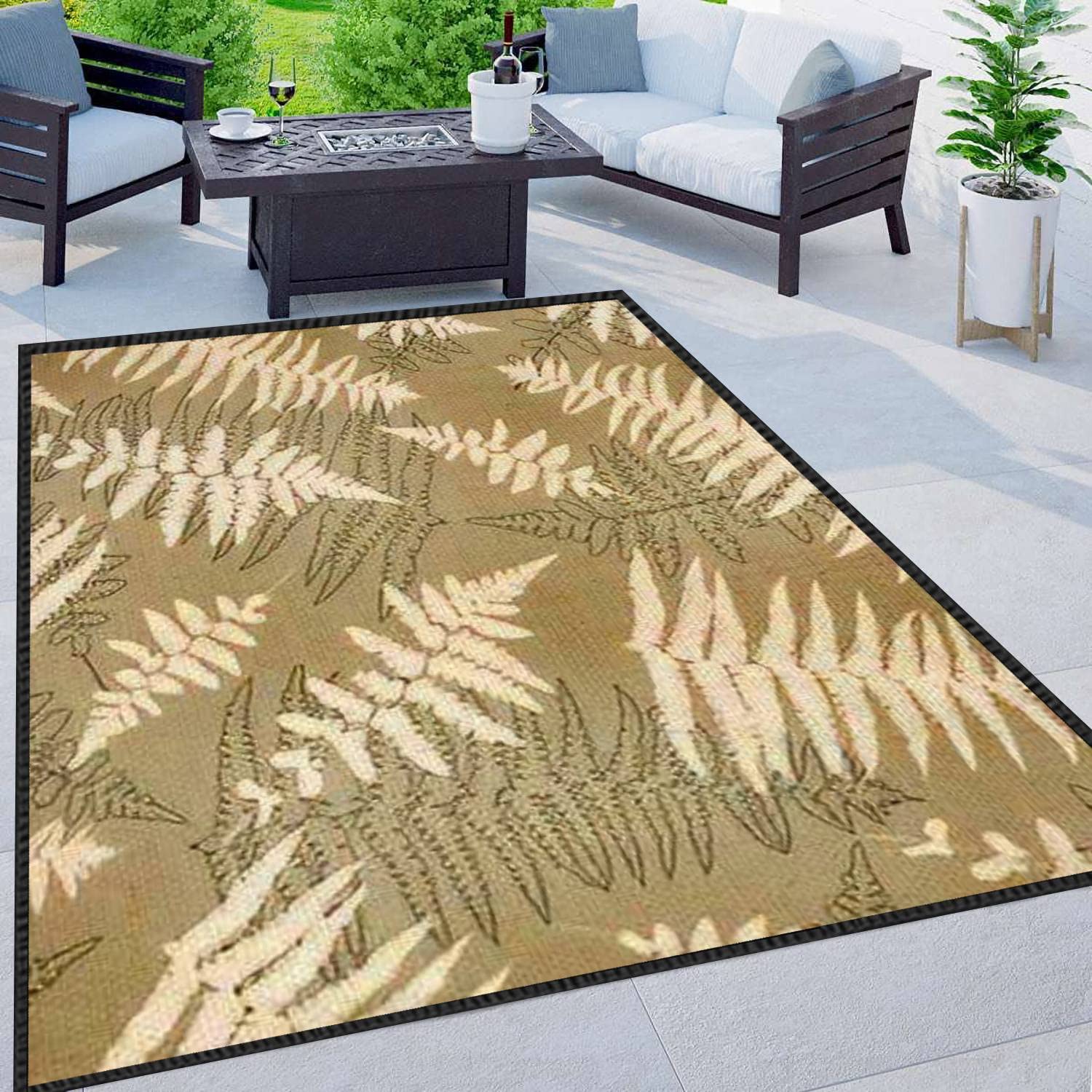 Modern Abstract Fern Leaf Area Rug - Non-Slip Soft Indoor/Outdoor Carpet with Seamless Bracken Silhouette Design for Living Room, Bedroom, Kids Room - Perfect for Home Decor, Yoga Space, and Cozy Reading Nooks
