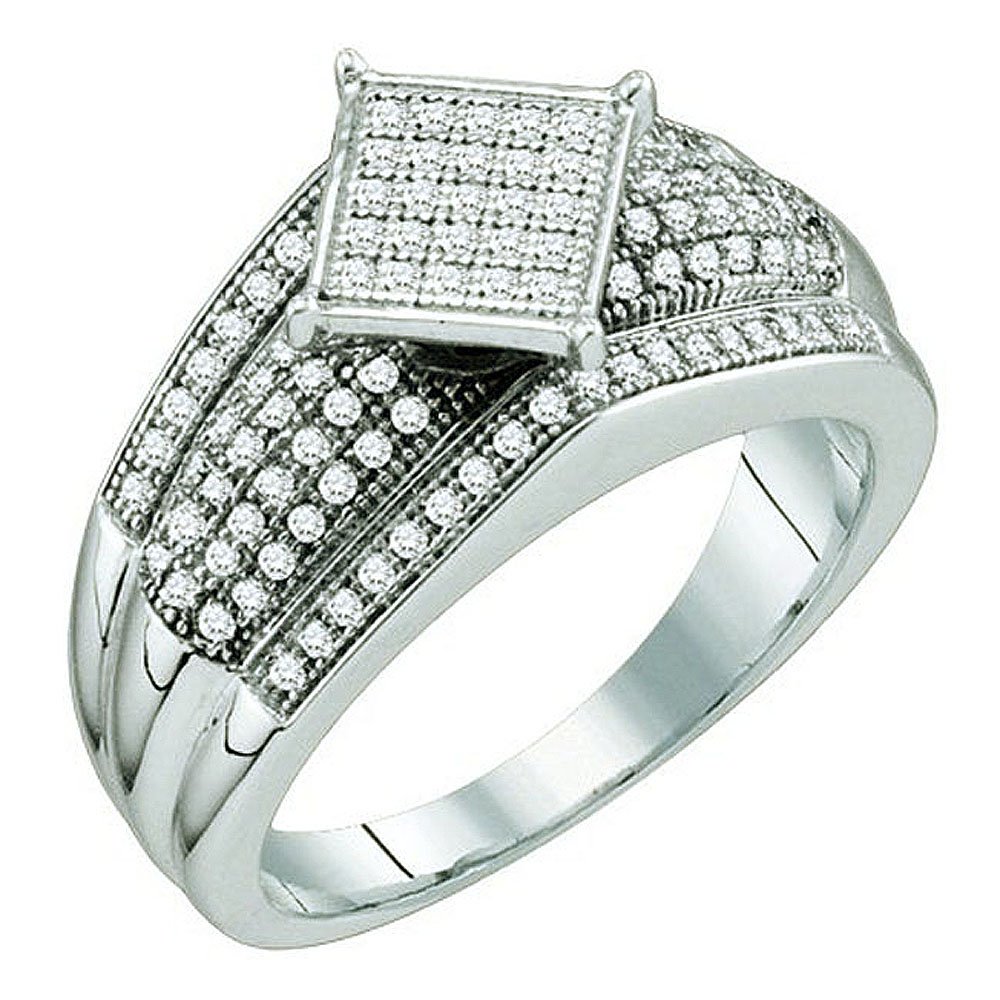 Dazzlingrock Sterling Silver Round Diamond Cluster Ring for Women - 1/3 CTW Elegant Square Design, Perfect for Engagement, Anniversary & Special Occasion Gifts