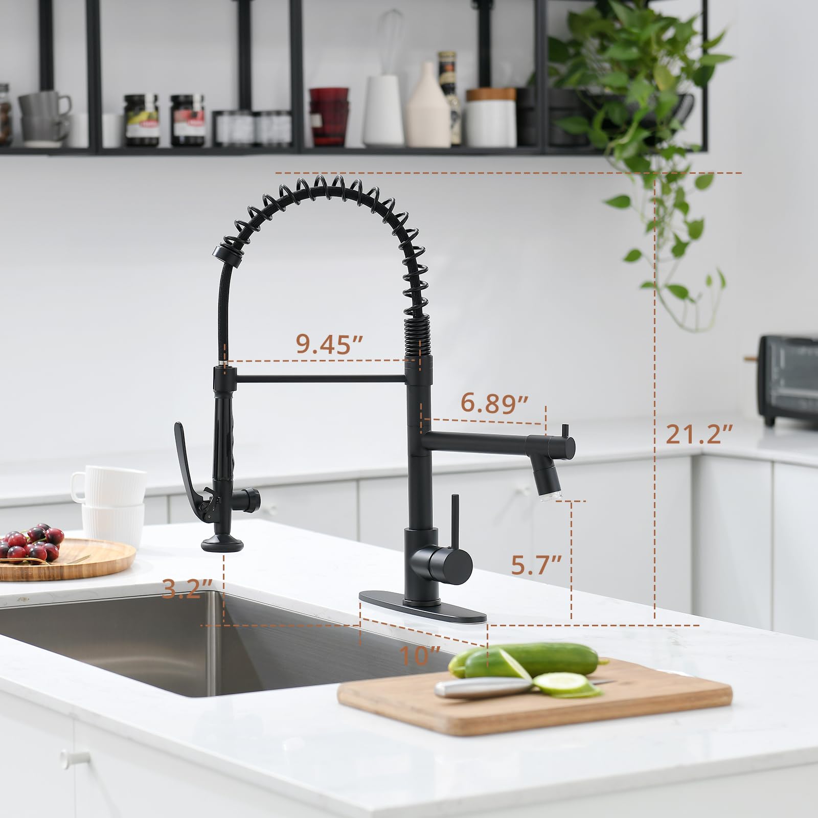 Fapully Commercial Matte Black LED Kitchen Faucet with Pull Down Sprayer and Deck Plate - High Arc Brushed Nickel Sink Faucet for Modern Home & Restaurant Use