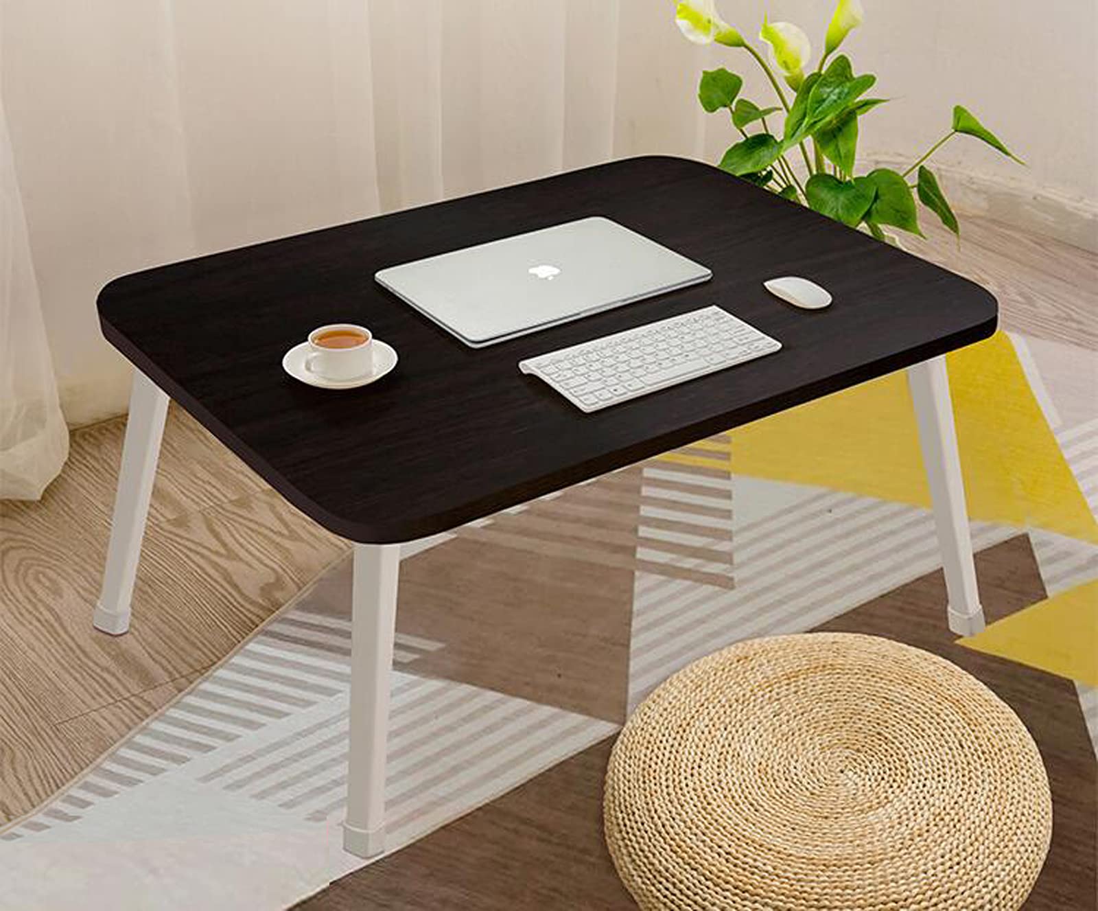 Foldable Laptop Desk for Bed - 23.6 Inch Adjustable Height Floor Standing Table with Sturdy Legs - Perfect for Working, Studying or Watching Movies in Bed - Black