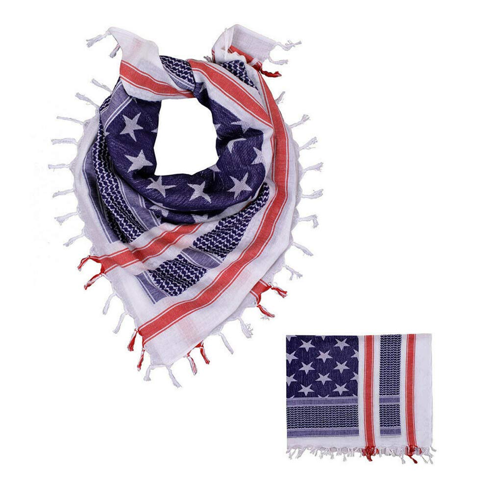 Red White and Blue 8-Piece Military Tactical Scarf Set - Breathable Cotton Desert Shemagh (42''x42'') for Outdoor, Hiking & Motorcycle Riding - Arab Paisley Head Wrap & Face Cover