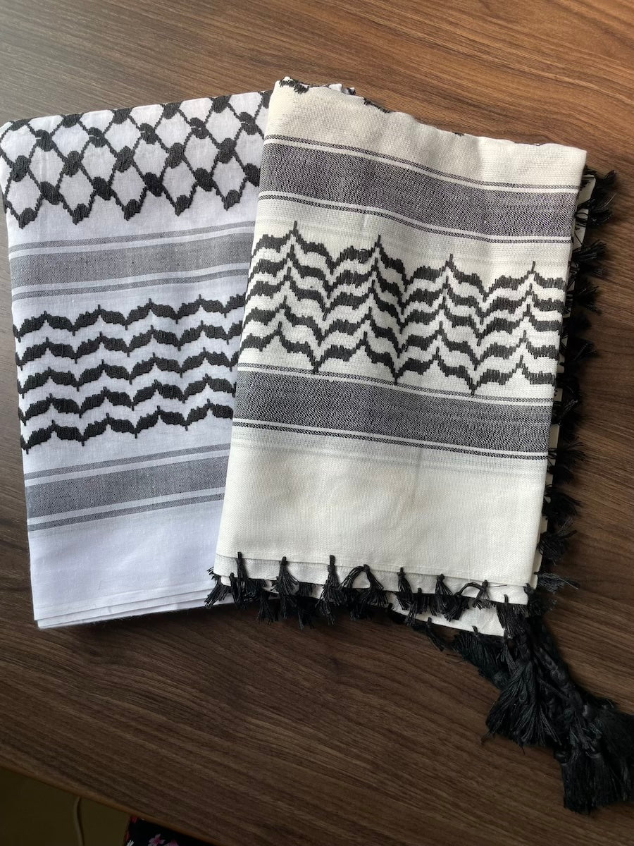 Unisex Black and White Keffiyeh Scarf - Lightweight Cotton Arab Shemagh for Men & Women - Perfect for Outdoor, Travel, and Fashion Accessories