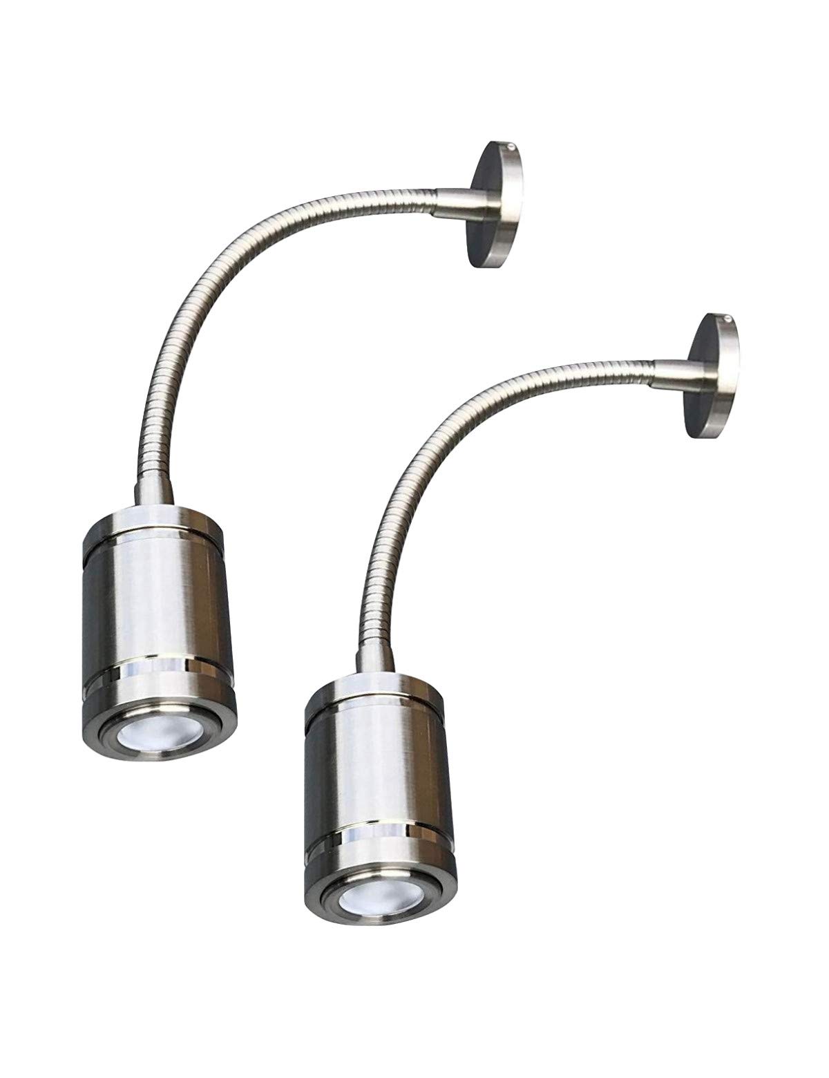 12V LED Reading Light with Switch - Flexible Gooseneck RV Interior Light for Bedside, Boat, Yacht, Caravan - 2 Pack Wall Mount Lights (Perfect for Night Reading, Camping & Travel)