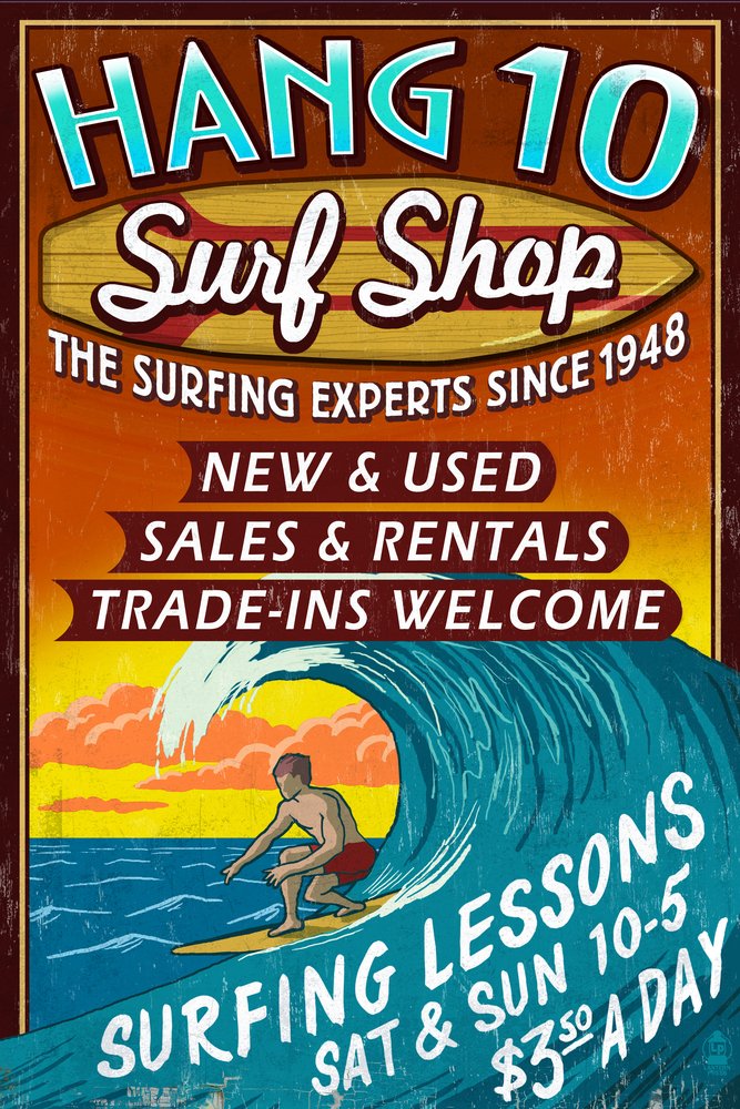 Vintage Surf Shop Wall Art - 16x24 Giclee Gallery Print, Retro Travel Poster for Beach House Decor & Coastal Living Room Design