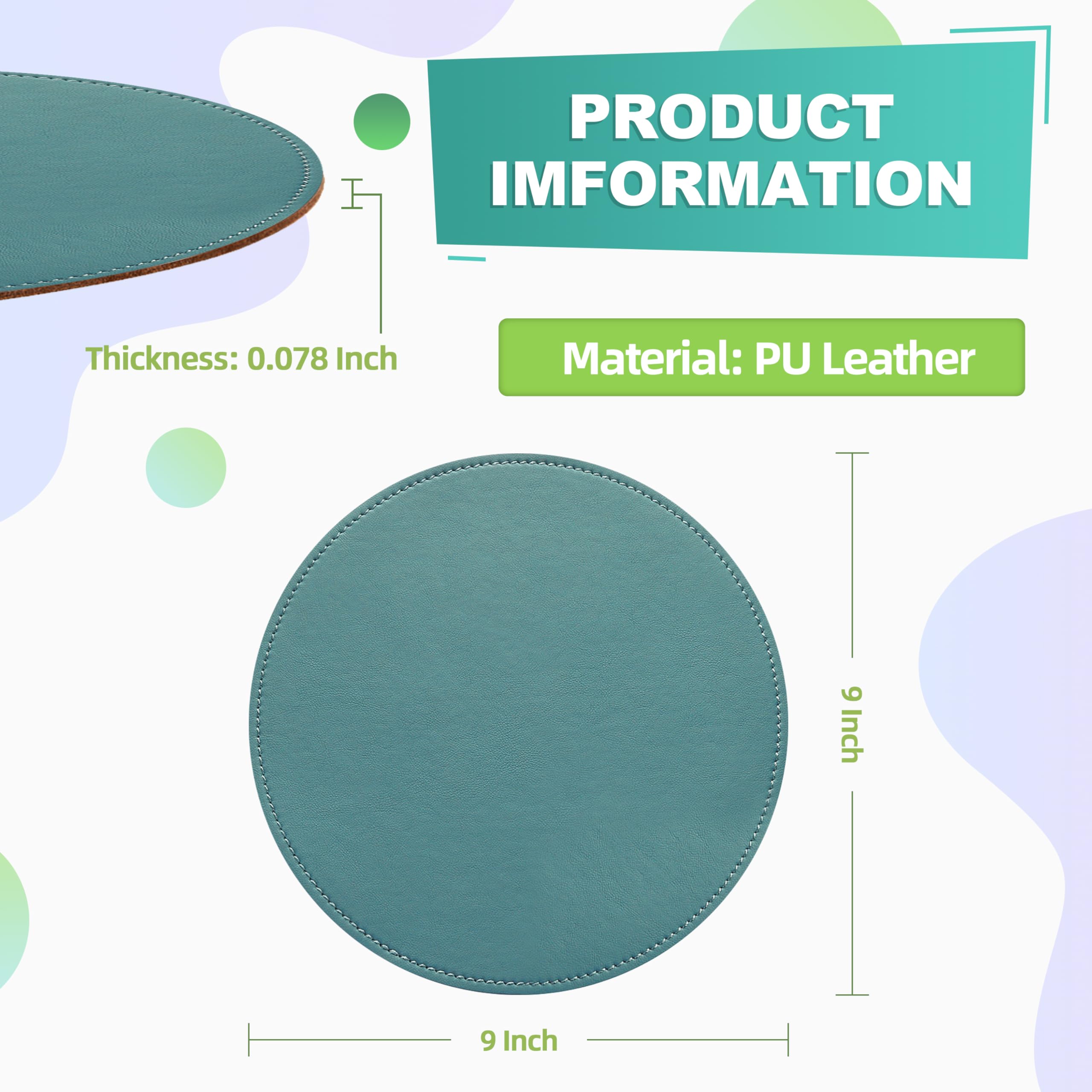 Premium Round Leather Mouse Pad with Stitched Edge - Non-Slip Microfiber Base, Waterproof PU Surface - 9x9 Inch Computer & Laptop Accessory (Ultramarine) - Perfect for Office, Gaming & Home Workspace
