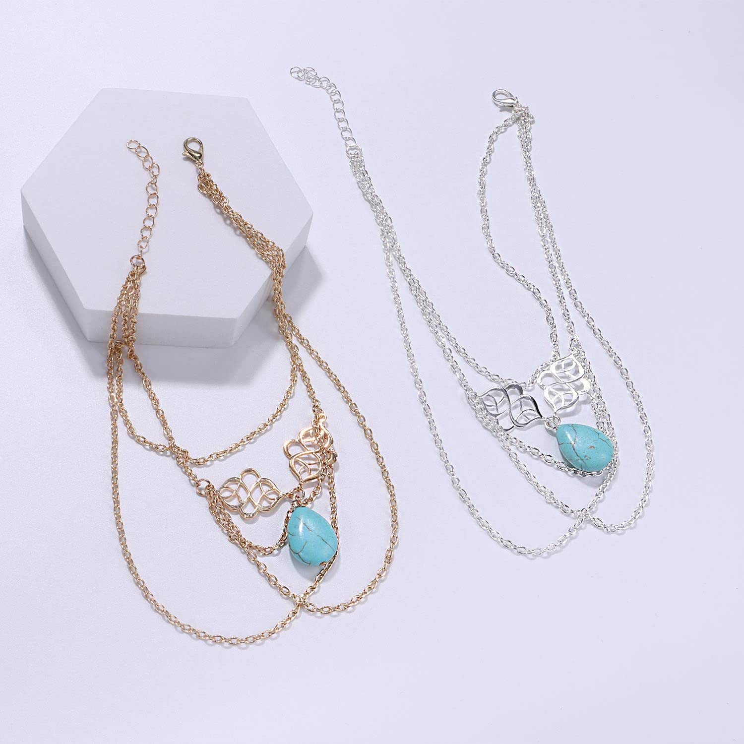 Bohemian Layered Arm Chain Turquoise Upper Armlet Lariat Tassel Multi-Layered Arm Cuff - Silver Boho Summer Beach Jewelry for Women | Perfect for Music Festivals, Beach Parties & Boho Fashion