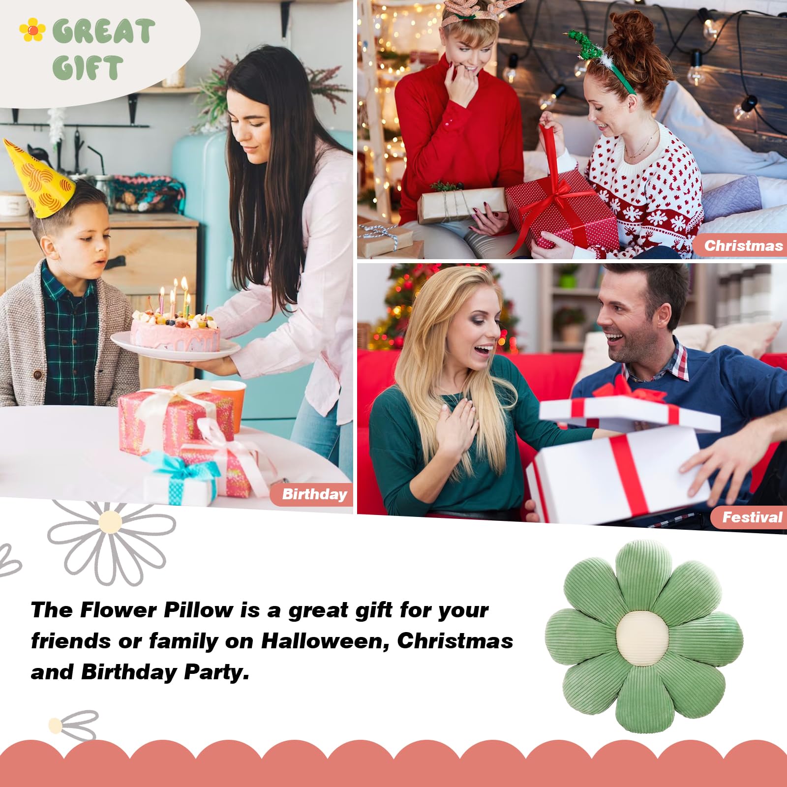 Daisy Flower Pillow - 21.6