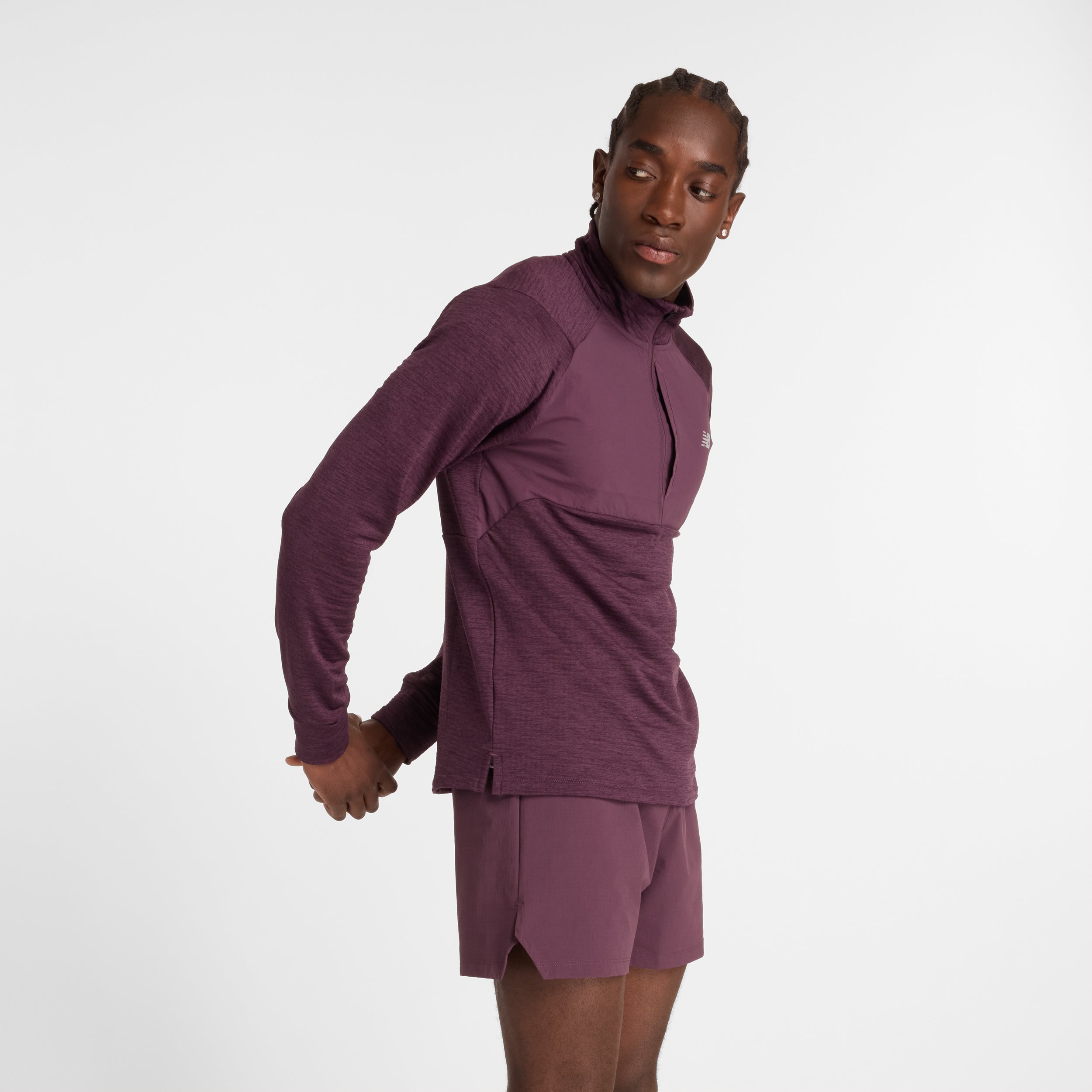 Men's Athletic Heat Grid 1/2 Zip Pullover - Moisture Wicking & Thermal Insulation (PLN Plum Brown) - Perfect for Running, Hiking & Outdoor Workouts