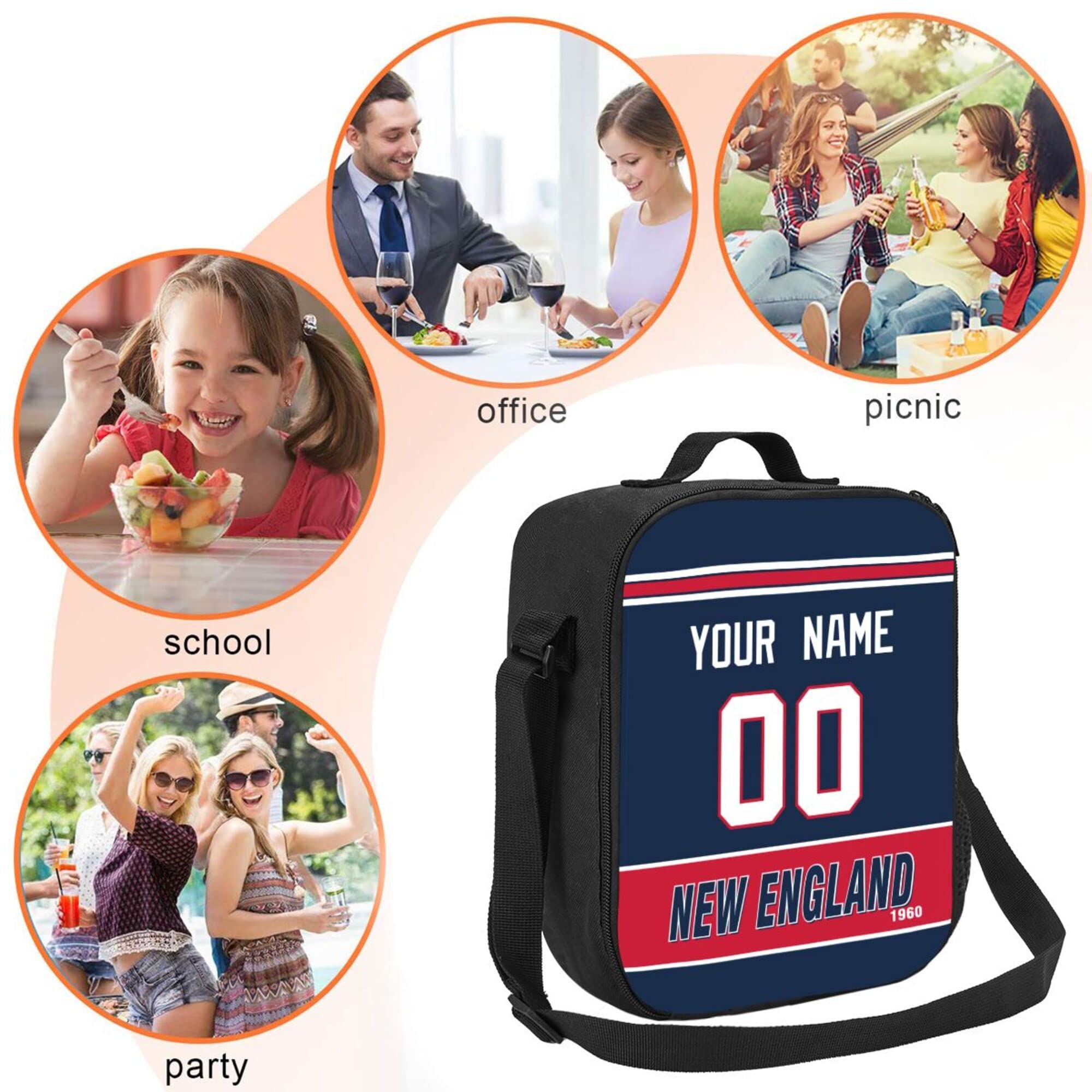 ANTKING Personalized New England Lunch Box & Cooler Bag - Custom Name & Number - Ideal for School, Work, Picnics & Outdoor Activities