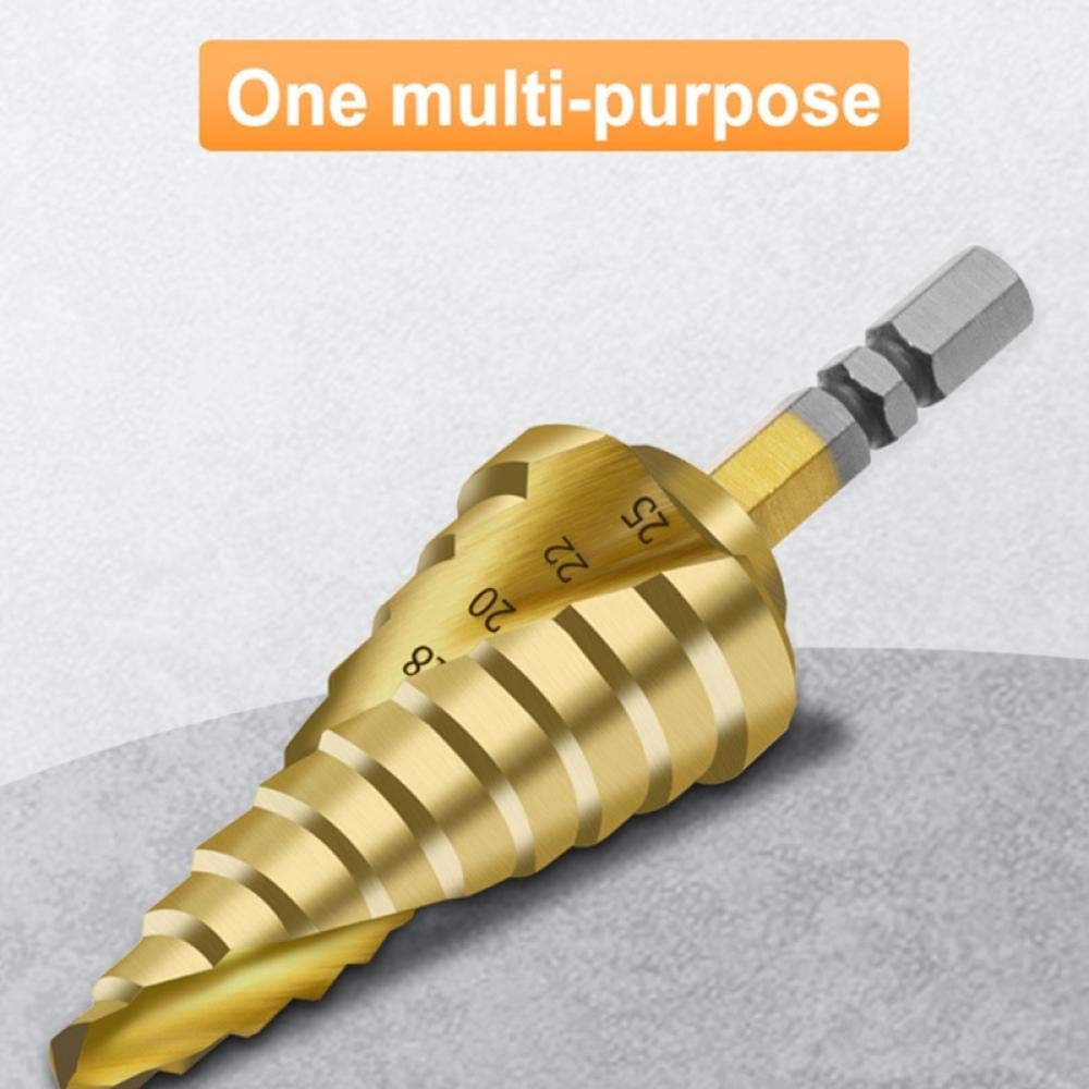 6-25mm Titanium Coated HSS Step Cone Drill Bit with Hex Shank - Perfect for Wood, Metal & Plastic Drilling Projects