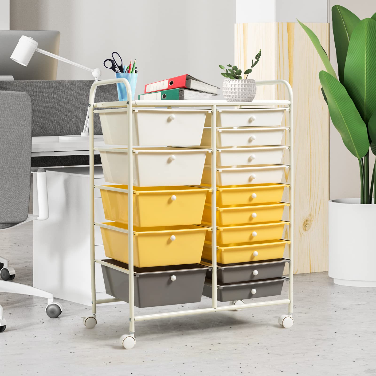 15-Drawer Rolling Storage Cart with Removable Drawers & Sturdy Steel Frame - Multipurpose Utility Organizer with Smooth-Gliding Wheels & Ergonomic Handle - Perfect for Home Organization, Classroom Supplies, Office Storage & Retail Displays