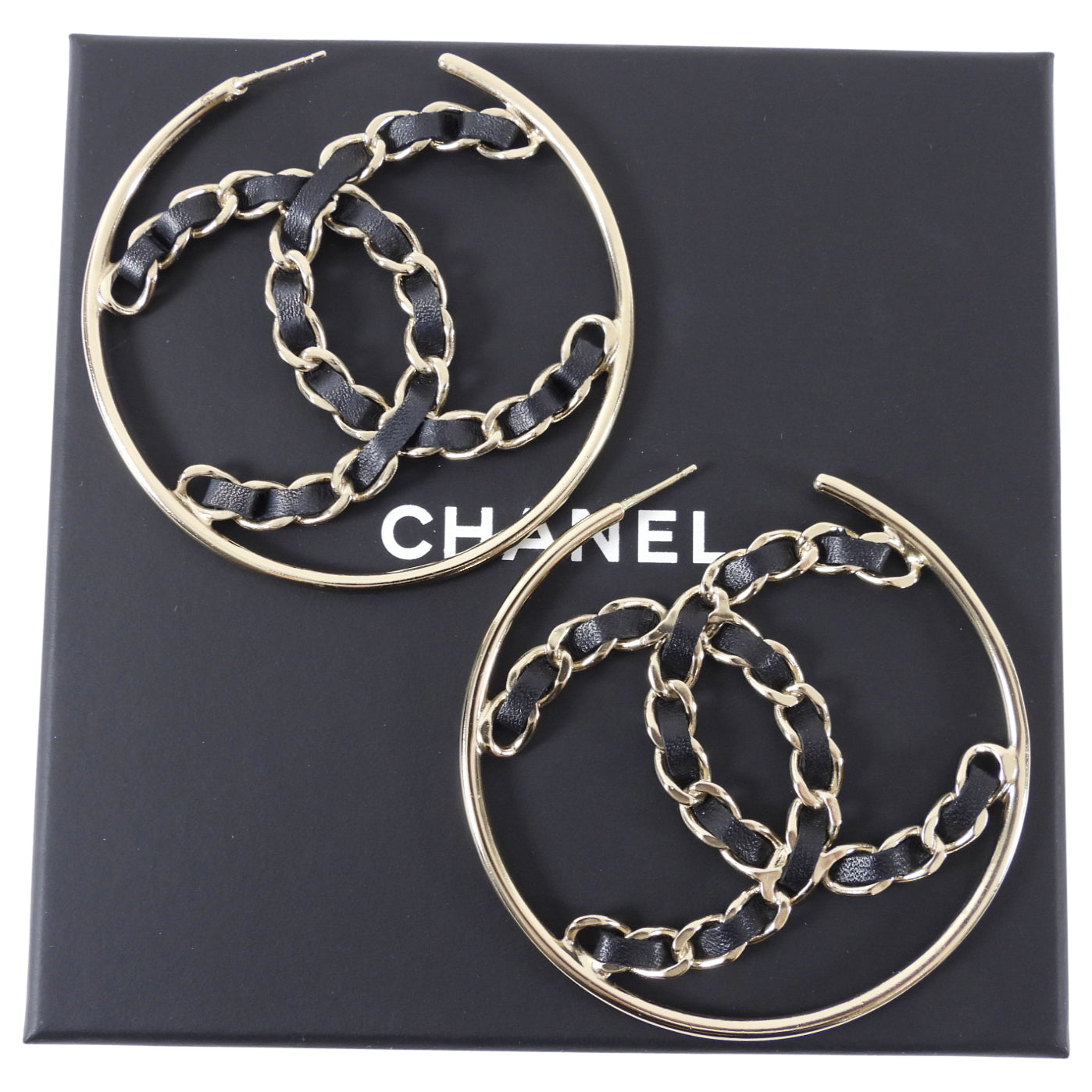 Chanel 19B Braided CC Large Light Gold Hoop Earrings for Women - Luxury Designer Fashion Jewelry for Parties, Weddings & Special Occasions
