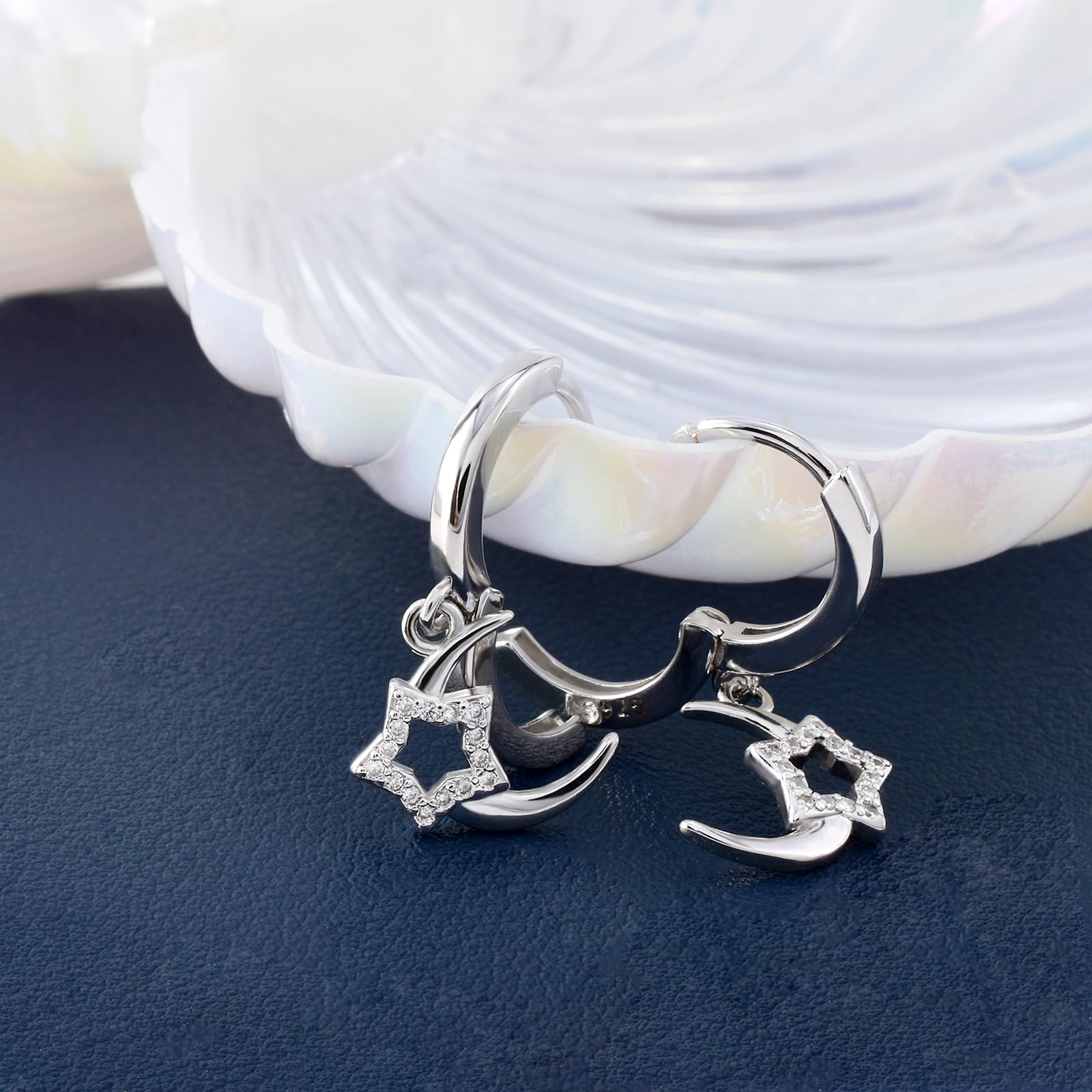 Moon and Star Hoop Earrings for Women - Sterling Silver Dangle Drop Tassel Earrings - Fashion Jewelry Gift for Daughter, Girlfriend, Mom - Perfect for Date Night, Parties & Everyday Wear