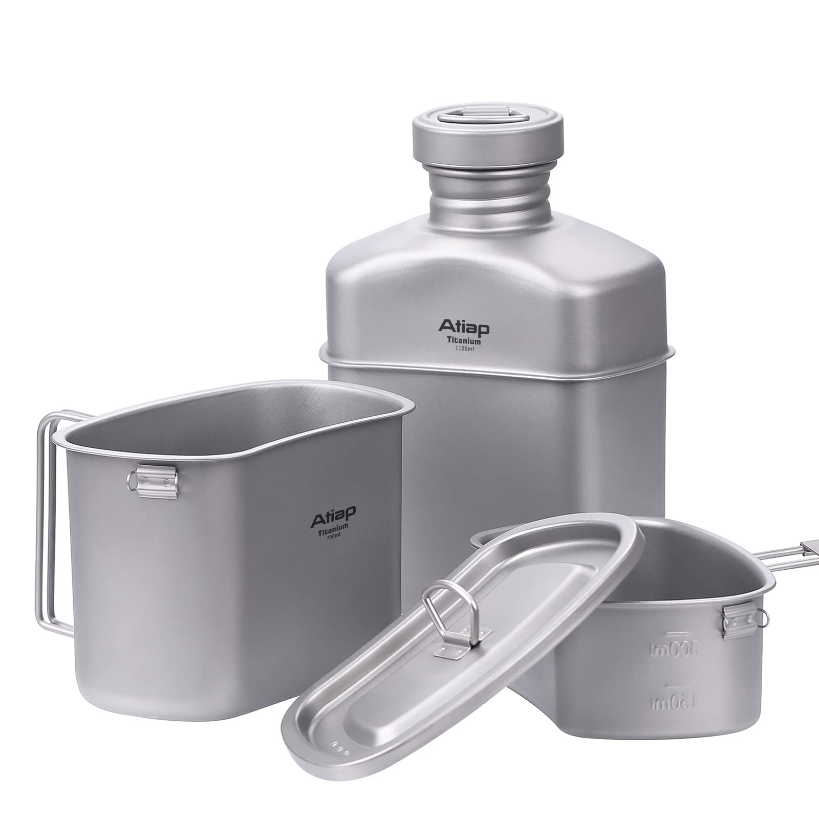 Ultralight Titanium Camping Cookware Set - 1100ML Pot, 750ML & 400ML Stackable Cups with Water Bottle for Backpacking, Hiking & Outdoor Adventures | Durable & Portable Mess Kit for Campers, Survivalists & Travelers