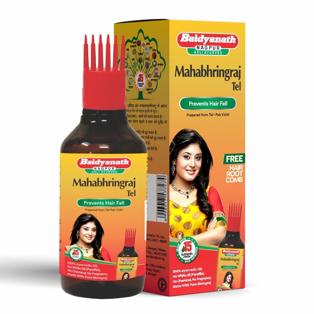 Baidyanath Maha Bhringraj Hair Oil - 200ml | 100% Pure Ayurvedic Hair Growth Oil for Men & Women | Promotes Thicker, Longer Hair & Prevents Hair Loss - Perfect for Daily Scalp Massage & Hair Care Routine