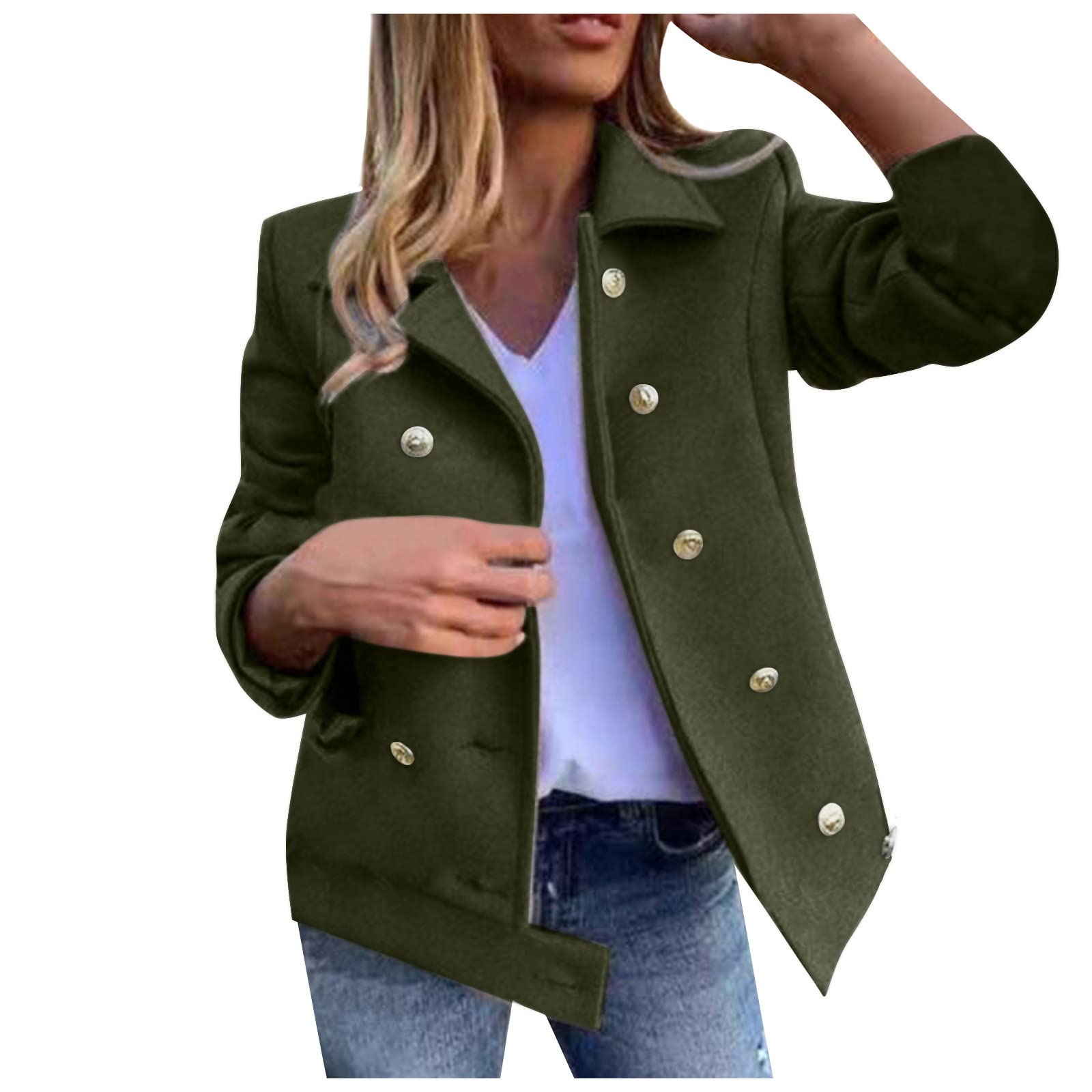 Women's Slim Fit Double Breasted Denim Jacket - Solid Black Winter Coat for Casual & Office Wear | Warm & Stylish Outerwear for Everyday Outfits