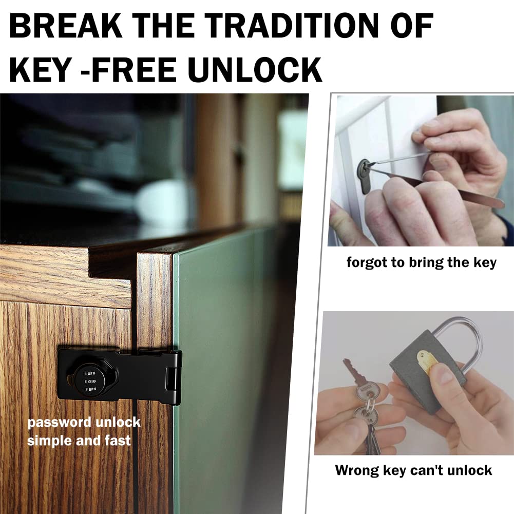 Secure Mechanical Password Rotary Hasp Lock - Heavy Duty Slide Latch for Doors, Cabinets & Gates | Ideal for Barn, Bathroom, Garage, Garden & Outdoor Use | Black Finish