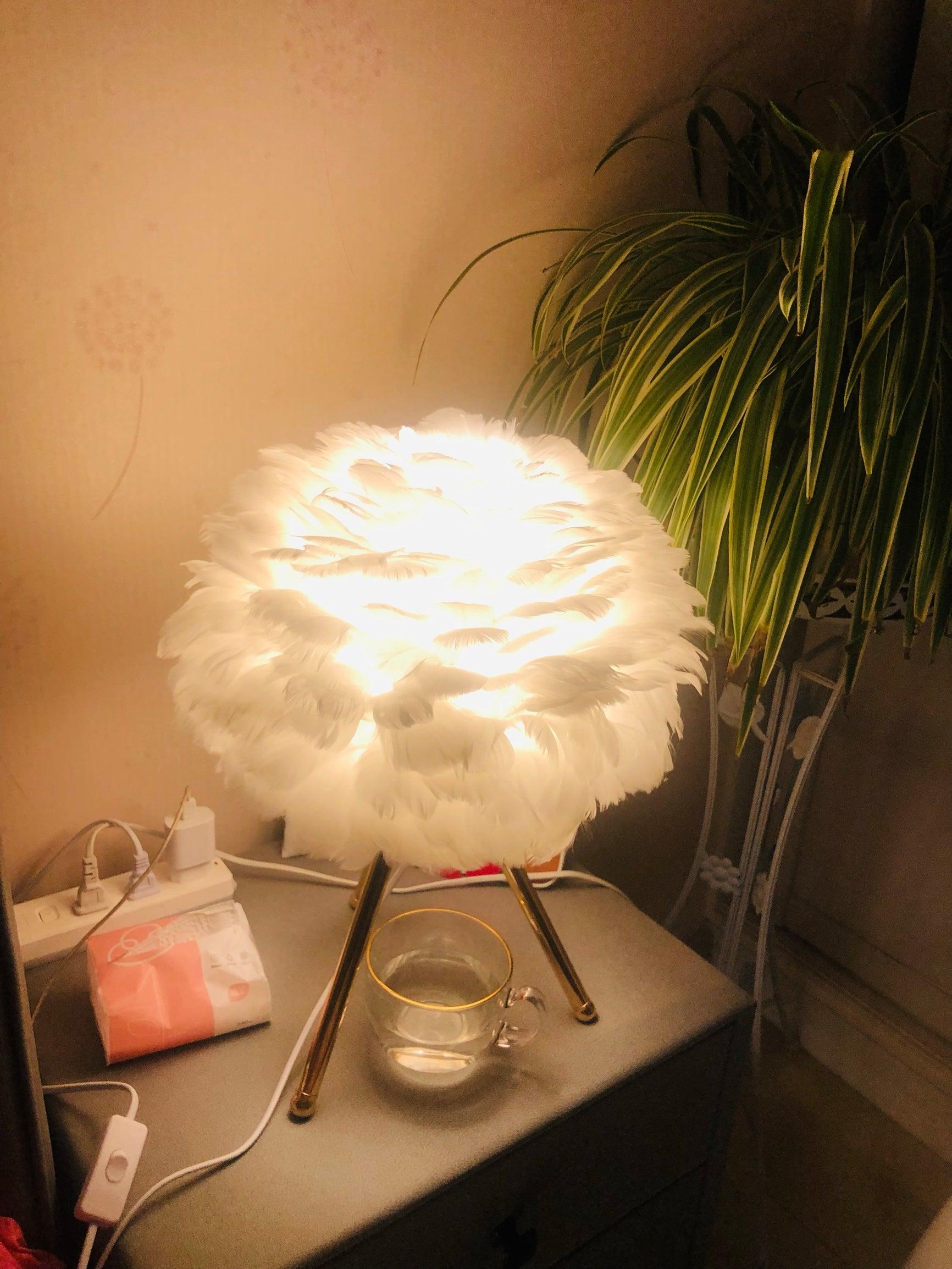 Elegant Goose Feather Table Lamp - Soft Warm White Light for Bedroom, Living Room & Office Decor - Perfect for Relaxation & Cozy Ambience