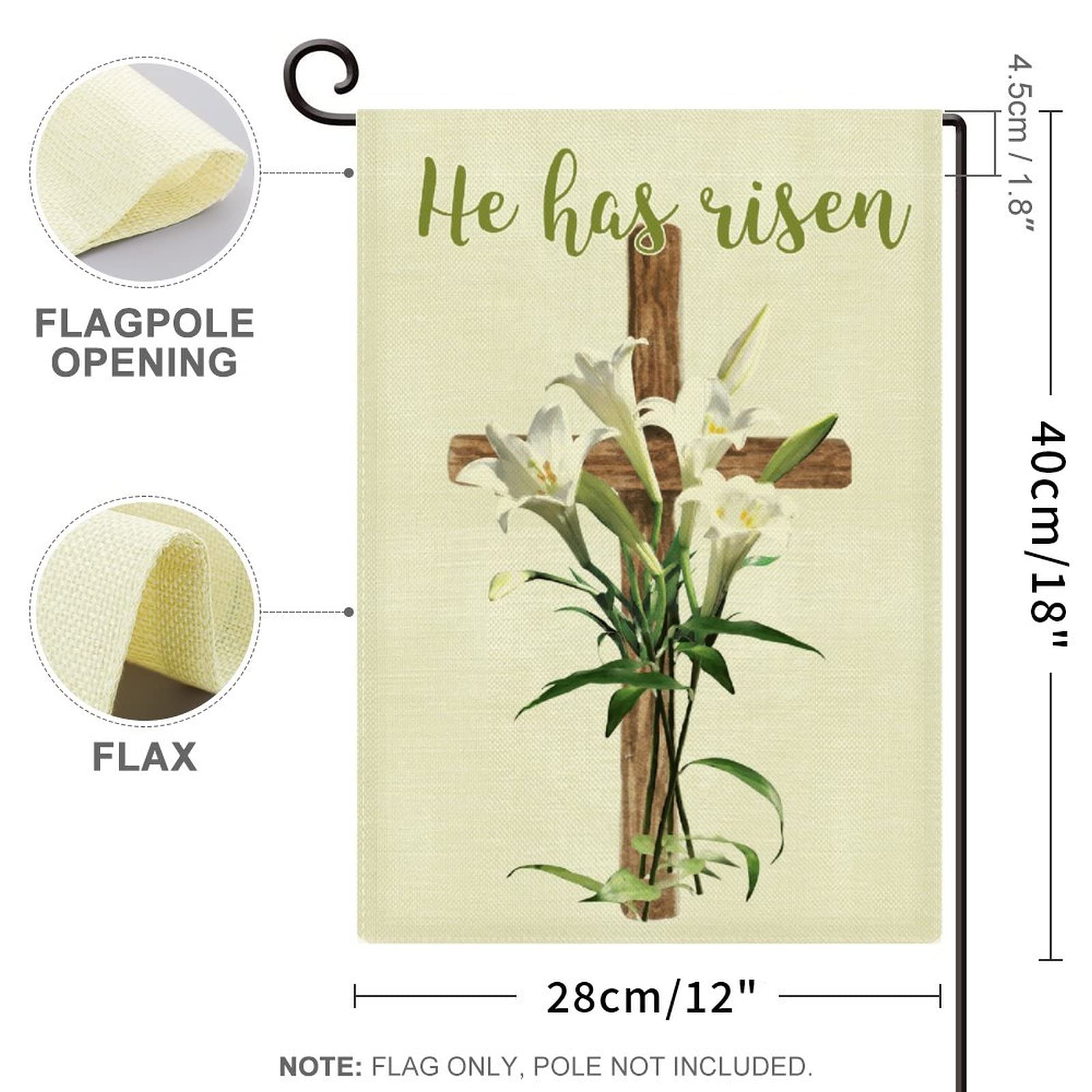 He Is Risen Lily Spring Easter Garden Flag - Double-Sided Burlap Vertical Banner 12.5x18.5 Inch - Seasonal Outdoor Decor for Yard, Farmhouse, Church & Easter Celebrations
