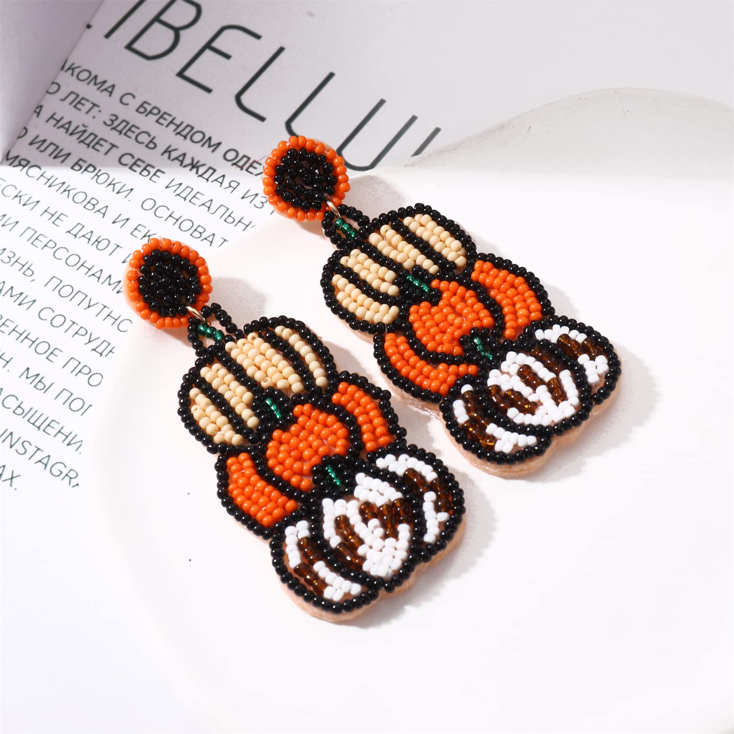 Halloween Earrings for Women - Cute Pumpkin Beaded Dangle Earrings | Halloween Party Jewelry Gifts for Girls & Kids | Perfect for Costume Parties, Trick or Treat & Holiday Festivities