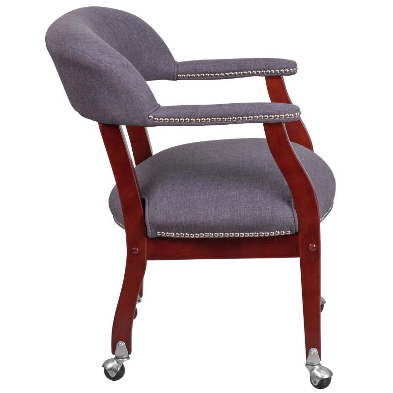 Premium Gray Fabric Conference Chair with Accent Nailhead Trim & Smooth Rolling Casters - Ergonomic Office Chair for Executive Meetings & Home Workspaces
