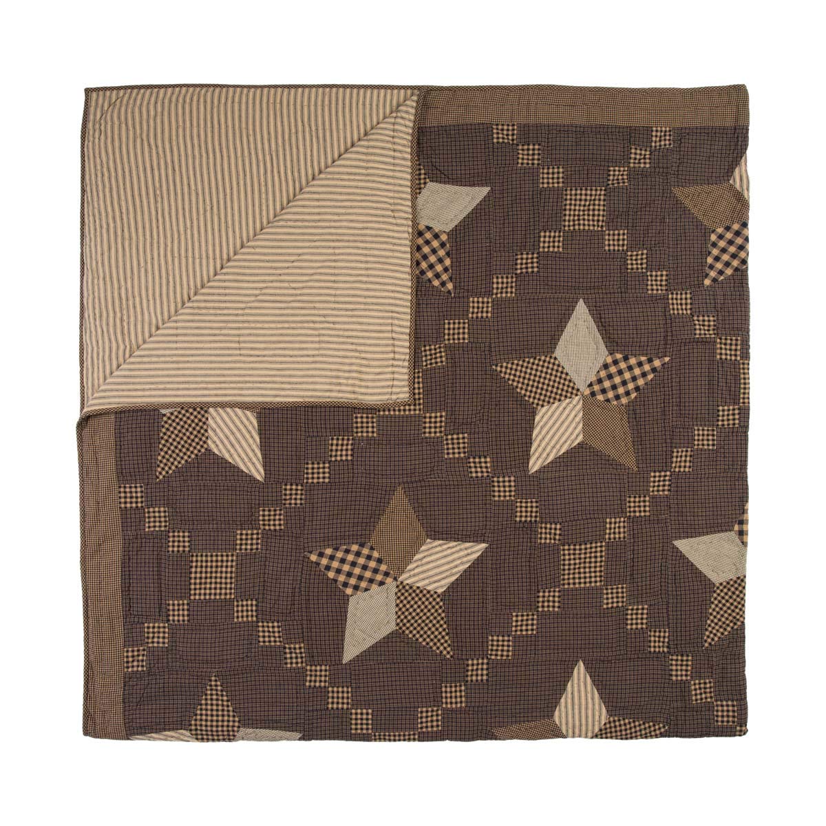 VHC Brands Farmhouse Star Cotton Primitive Bedding - Pre-Washed Patchwork California King Quilt in Charcoal Black | Rustic Home Decor for Cozy Bedrooms & Guest Rooms
