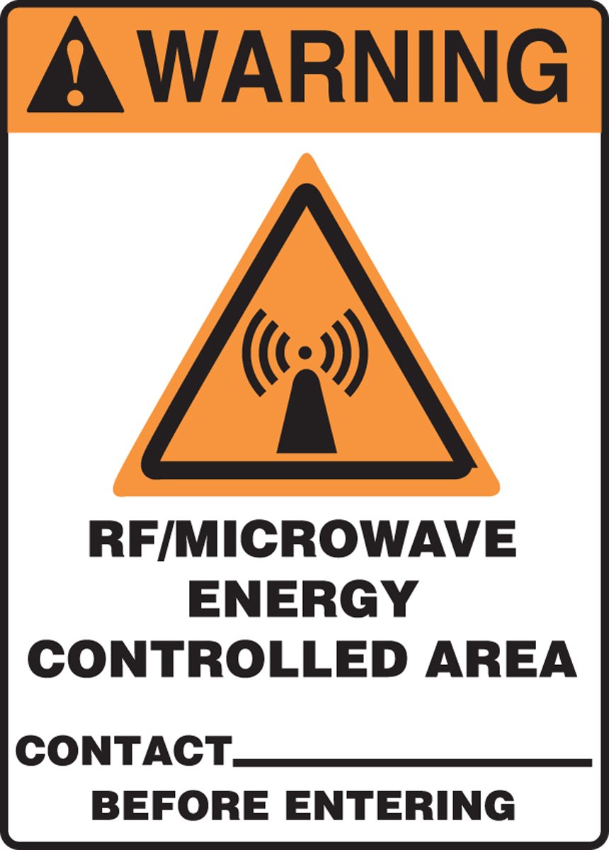 RF/Microwave Energy Controlled Area Warning Sign - 14x10 Inches, 0.125