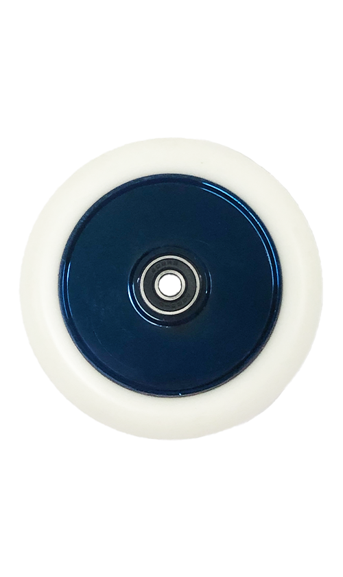 Huoli SW06 Hollow Core Scooter Wheels - White/Blue Chrome Finish - Lightweight & Durable for Street Tricks, Skate Parks & Commuting