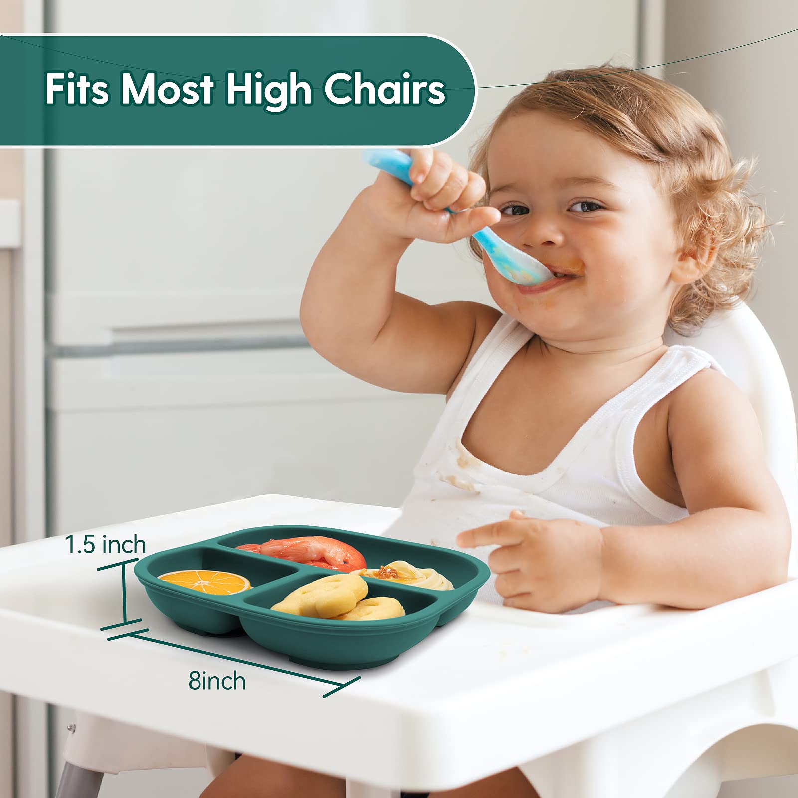 BABELIO 100% Food Grade Silicone Divided Baby Plates with Lids - BPA Free, Microwave & Dishwasher Safe - Strong Suction for Toddlers & Kids - Perfect for Highchair, Travel & Mess-Free Feeding