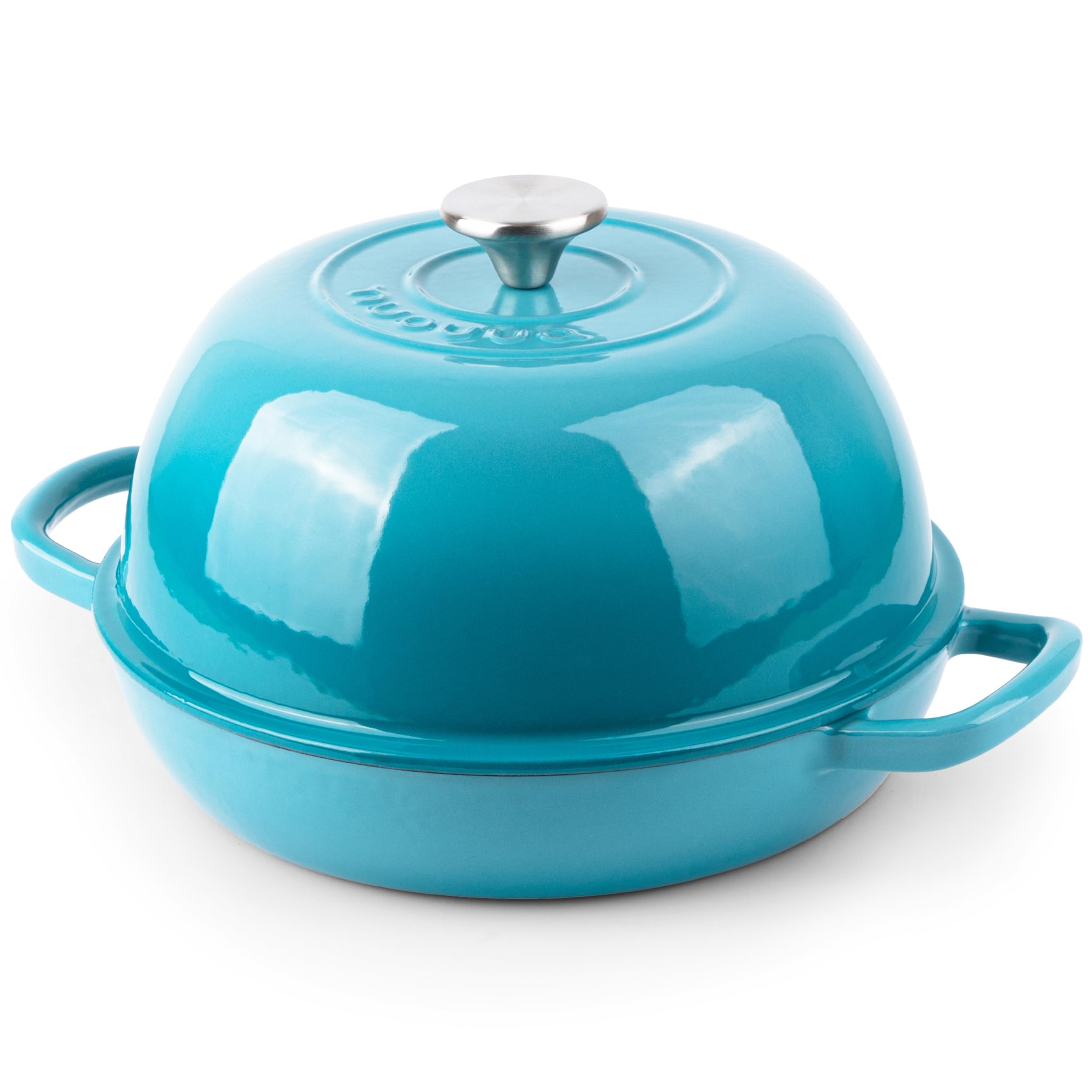 Premium Enameled Cast Iron Dutch Oven - 6 Quart (5.7L) Blue Bread Baking Pot with Lid - Perfect for Sourdough, Artisan Bread & Camping - 22cm Heavy Duty Oven-Safe Cookware by Nuovva - Ideal for Home Baking, Outdoor Cooking & Kitchen Decor