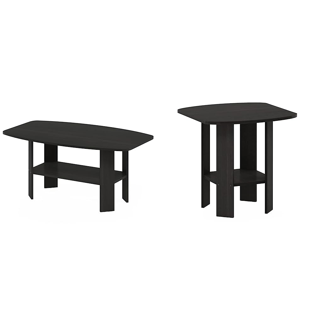 Furinno Simple Design Coffee Table and End Table Set in Espresso Finish - Perfect for Living Room, Lounge, and Home Decor