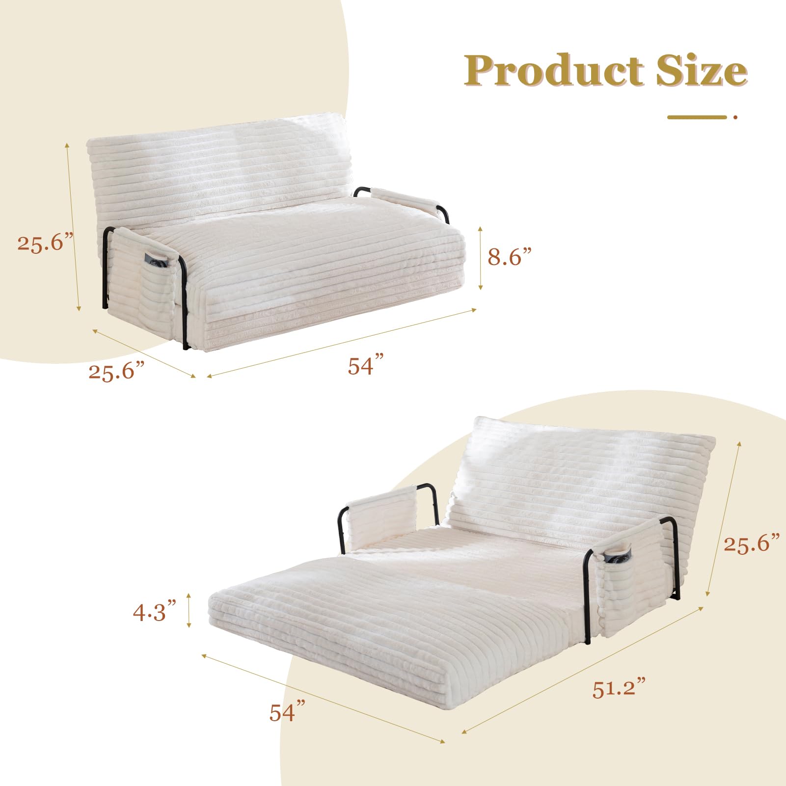 MAXYOYO Adjustable Lazy Floor Sofa - 5-Position Foldable Sleeper Chair with Armrests, Beige | Comfortable Floor Seating for Living Room, Bedroom & Small Spaces