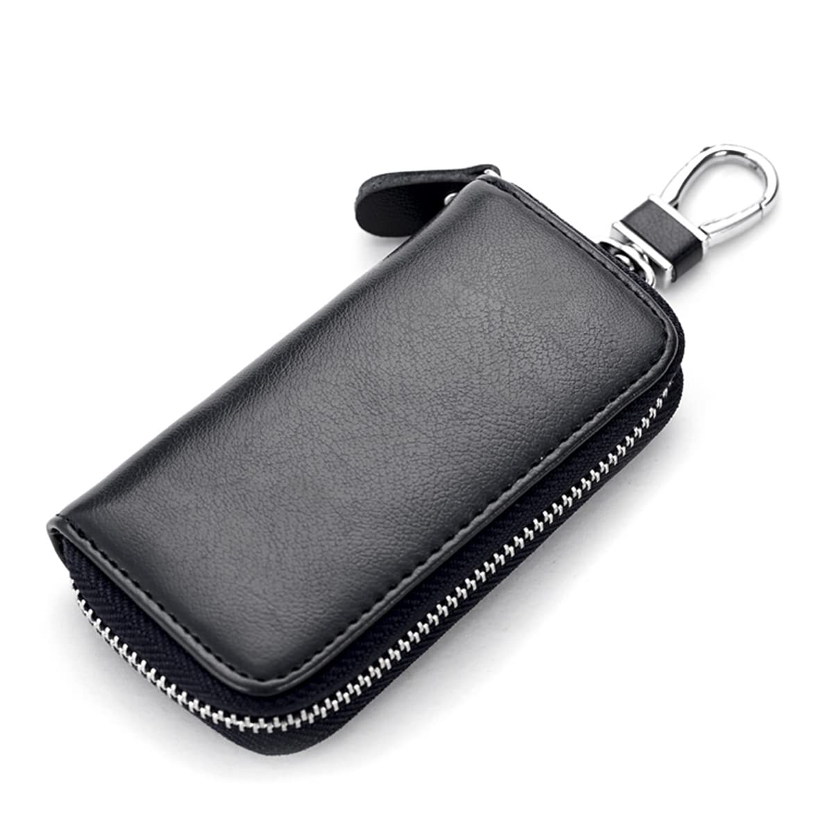 Premium Leather Key Holder for Men & Women - WESTONETEK Unisex Keychain Wallet with 6 Hooks & Zipper Closure - Perfect for Car Keys, House Keys & Office Keys Organization