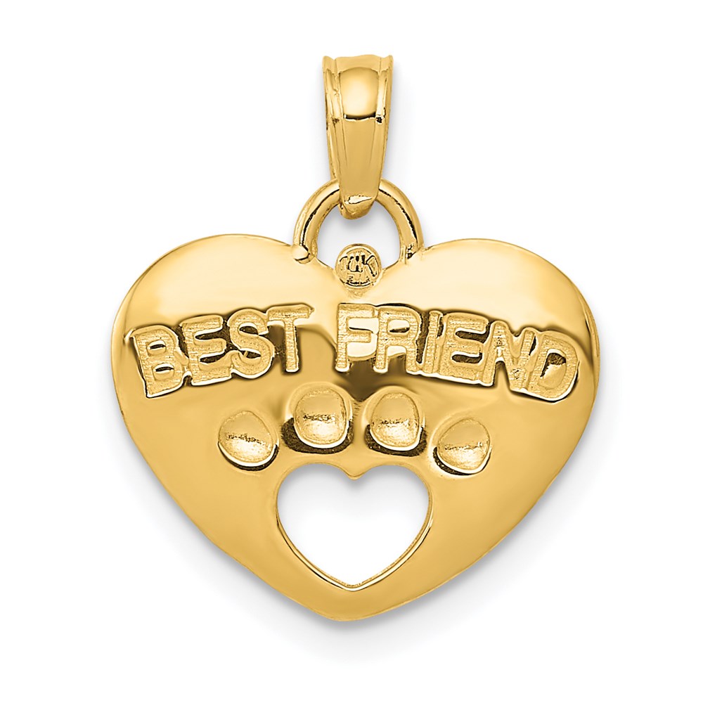 Gold BEST FRIEND Heart Paw Pendant Necklace D4229 - Perfect Gift for Dog Lovers, Friendship Jewelry for Women
