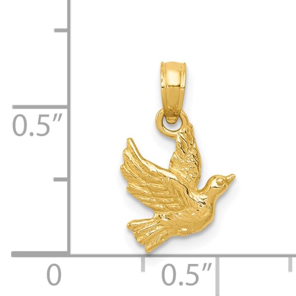 14K Solid Yellow Gold Flying Dove Necklace - Peace Love Holy Spirit Pendant, Christian Religious Jewelry Gift for Women - Perfect for Baptism, Confirmation, Church & Everyday Wear