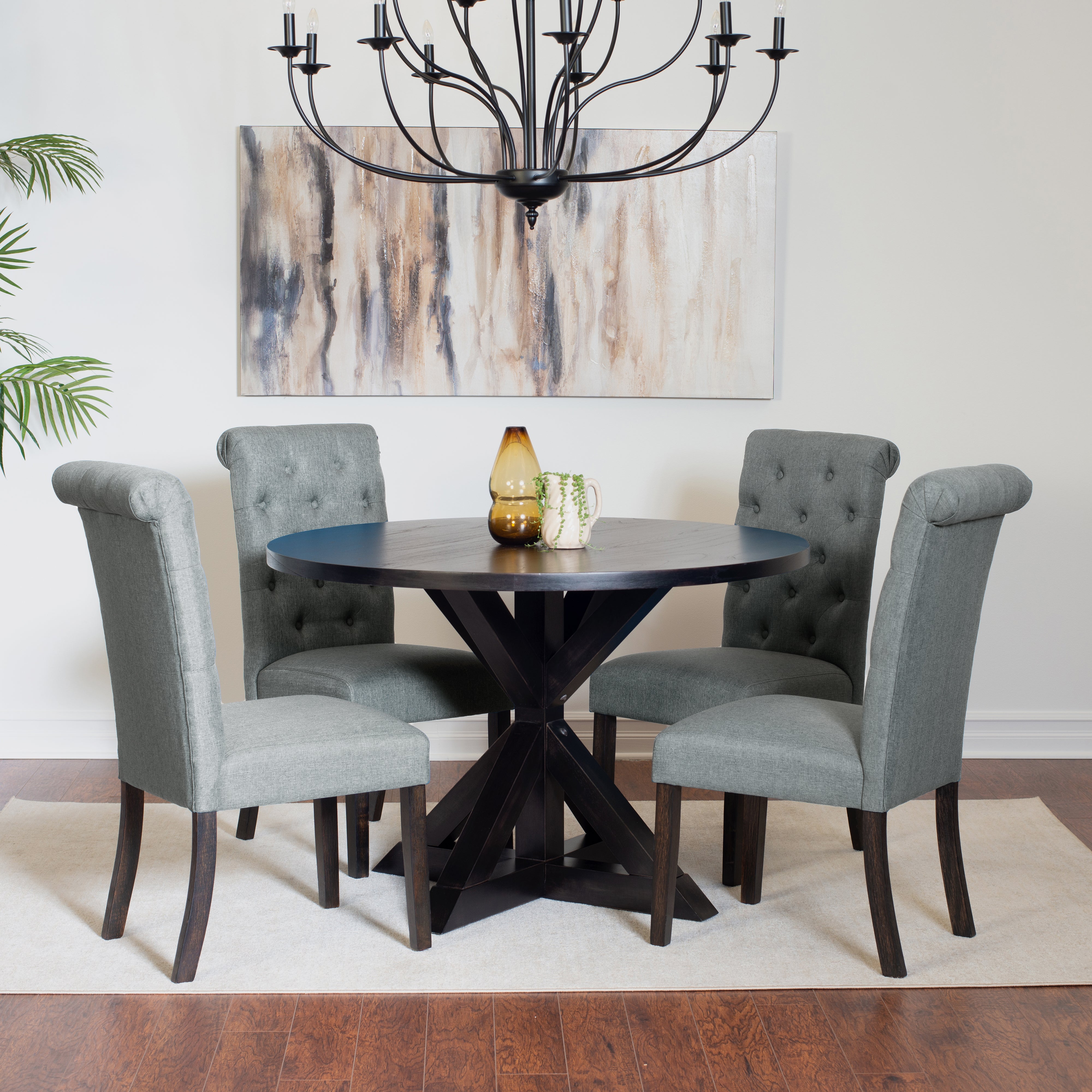 Roundhill Furniture Nylander 5-Piece Dining Set - Cross Buck Style Wooden Table with 4 Matching Chairs for Kitchen, Dining Room & Outdoor Patio