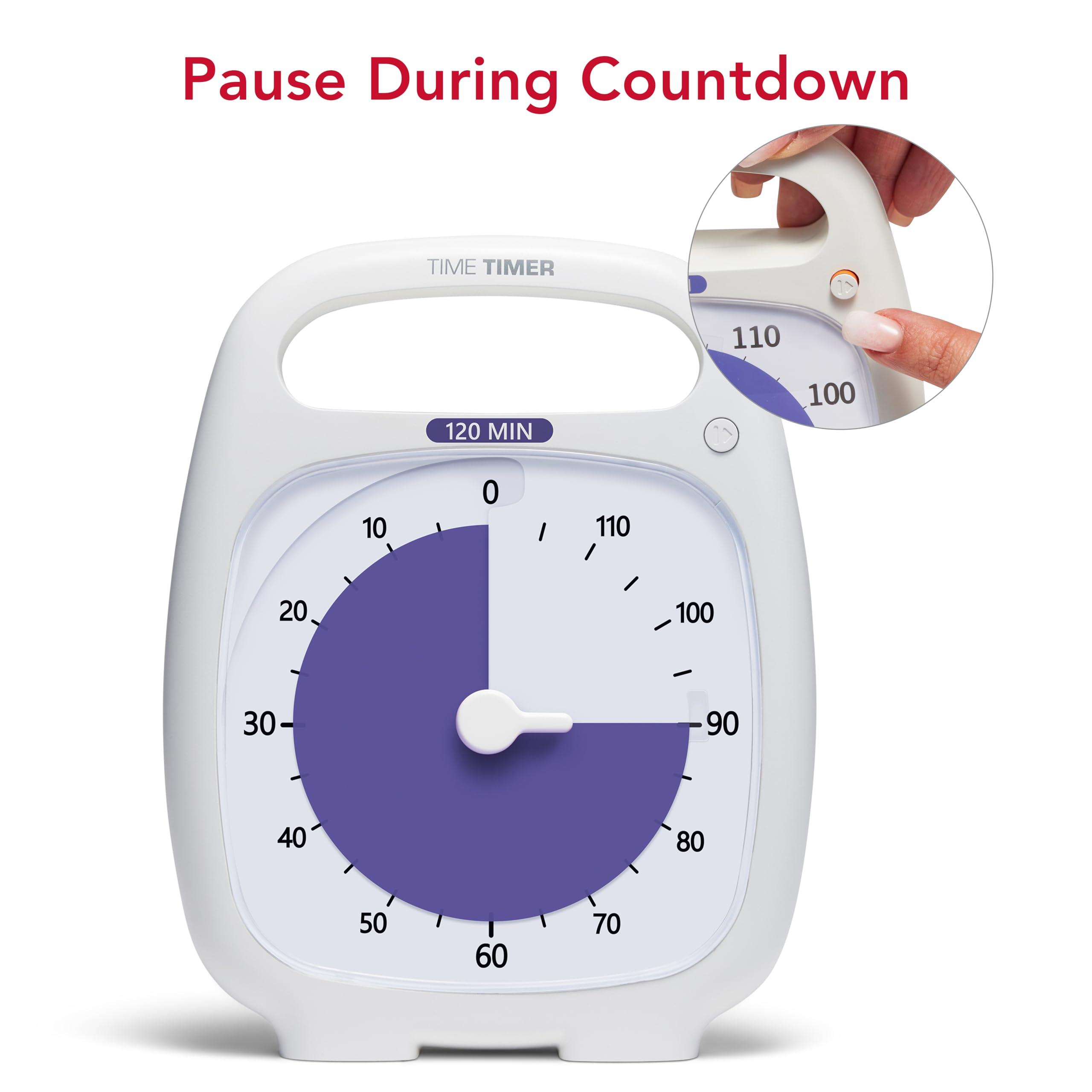 TIME TIMER PLUS 120 Minute Visual Countdown Timer with Portable Handle - Silent Operation White Desk Clock for Classroom, Office, Homeschooling & Study - Perfect for Time Management, Productivity & Focus