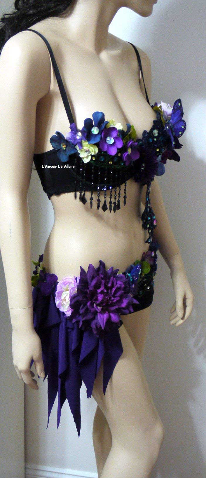 Dark Purple Fairy Monokini Swimsuit - Sexy Rave Bra & Dance Costume for Women - Perfect for Pool Parties, Music Festivals & Burlesque Performances