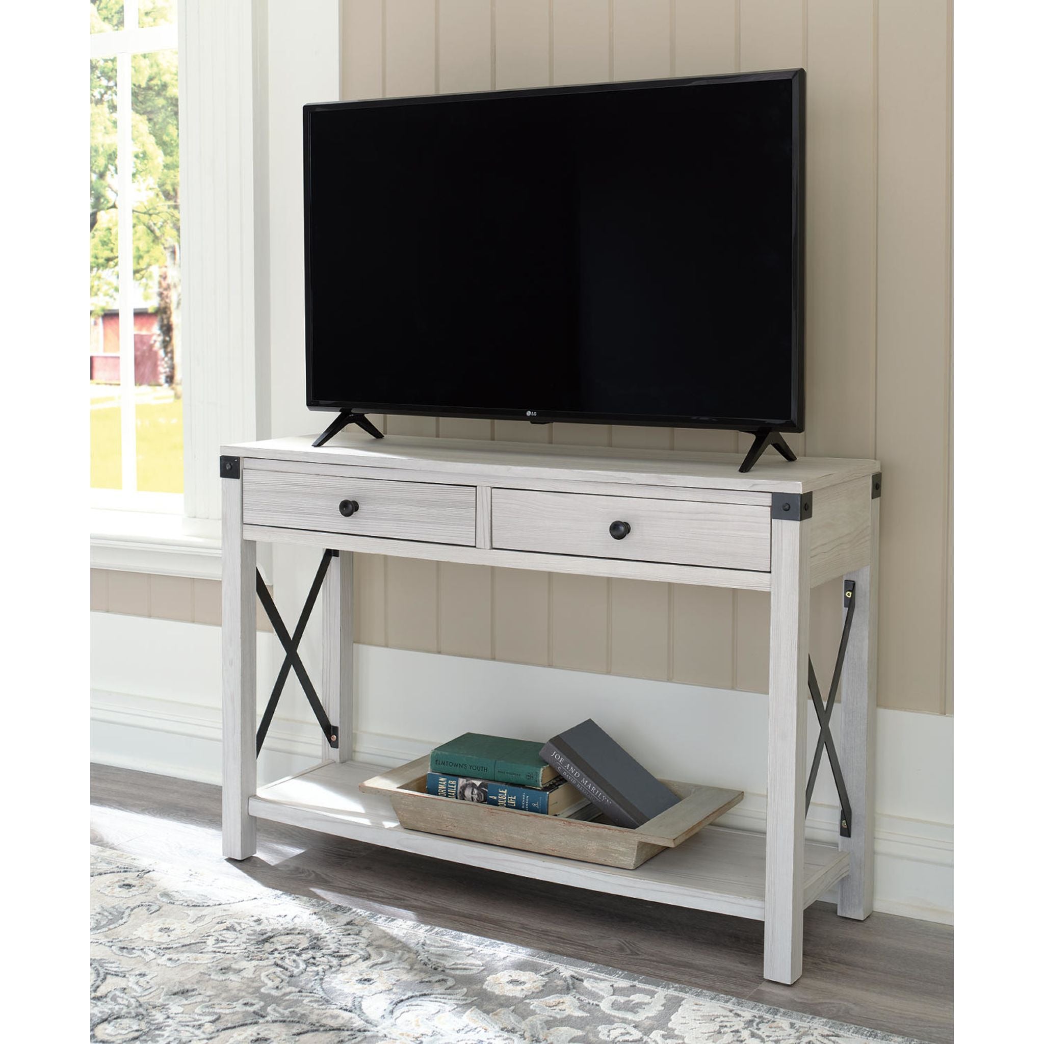 Bayflynn Whitewashed Sofa Table - Modern Console Table for Living Room, Entryway & Hallway - Perfect for Home Decor & Storage