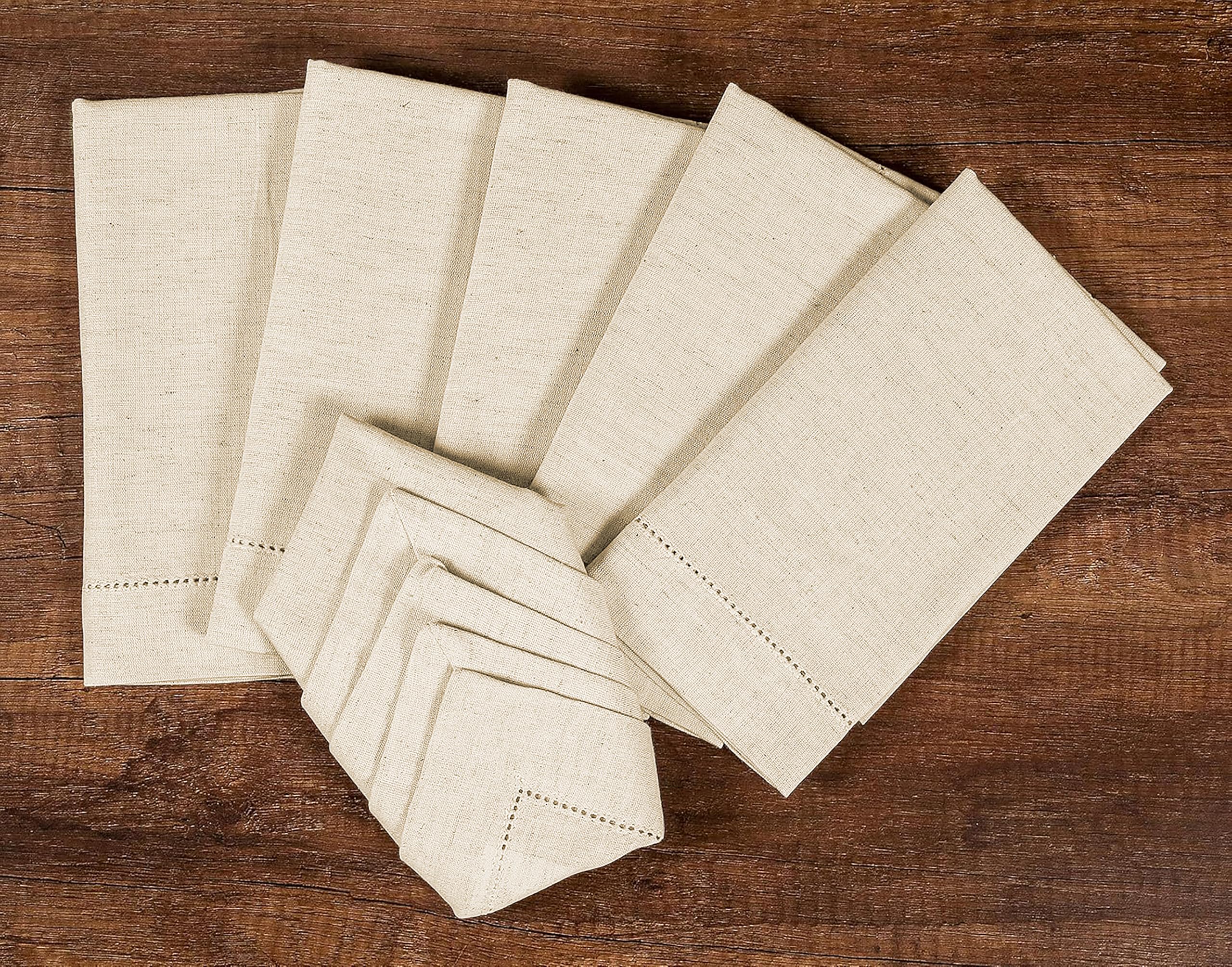 Premium Flax Linen Napkins Set of 12 - 18x18 Inch Hemstitched Washable Cloth Dinner Napkins for Fine Dining, Wedding, and Everyday Use