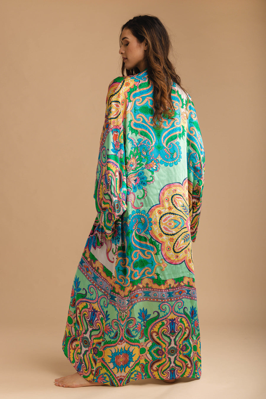 Bohemian Paisley Printed Kimono Robe - Floral Long Sleeve Cover Up for Women - Perfect for Beach, Pool, or Lounge Wear