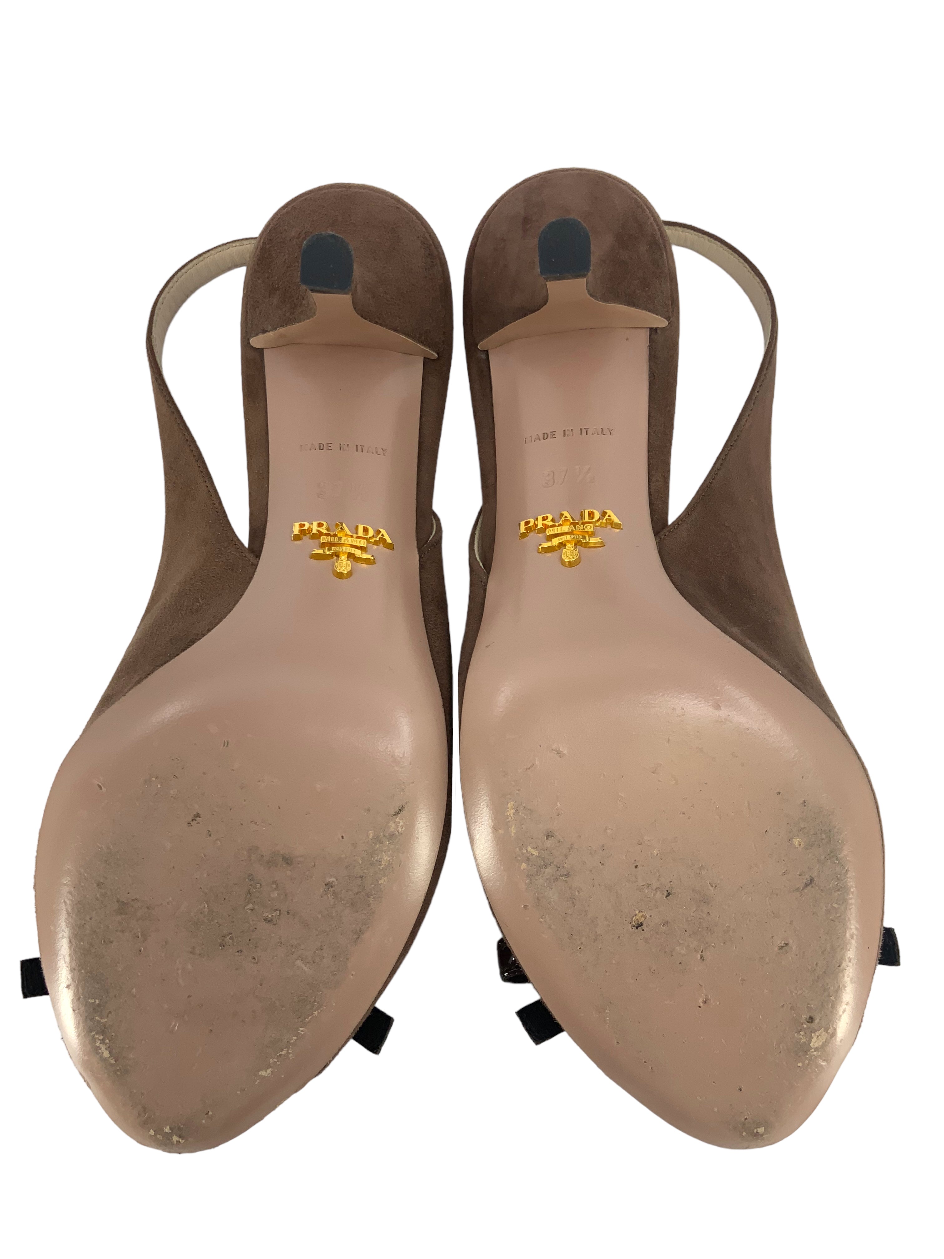 Prada Suede Peep Toe Bow Sandals Women's Size 7.5 | Luxury Designer Heels for Weddings, Parties & Special Occasions