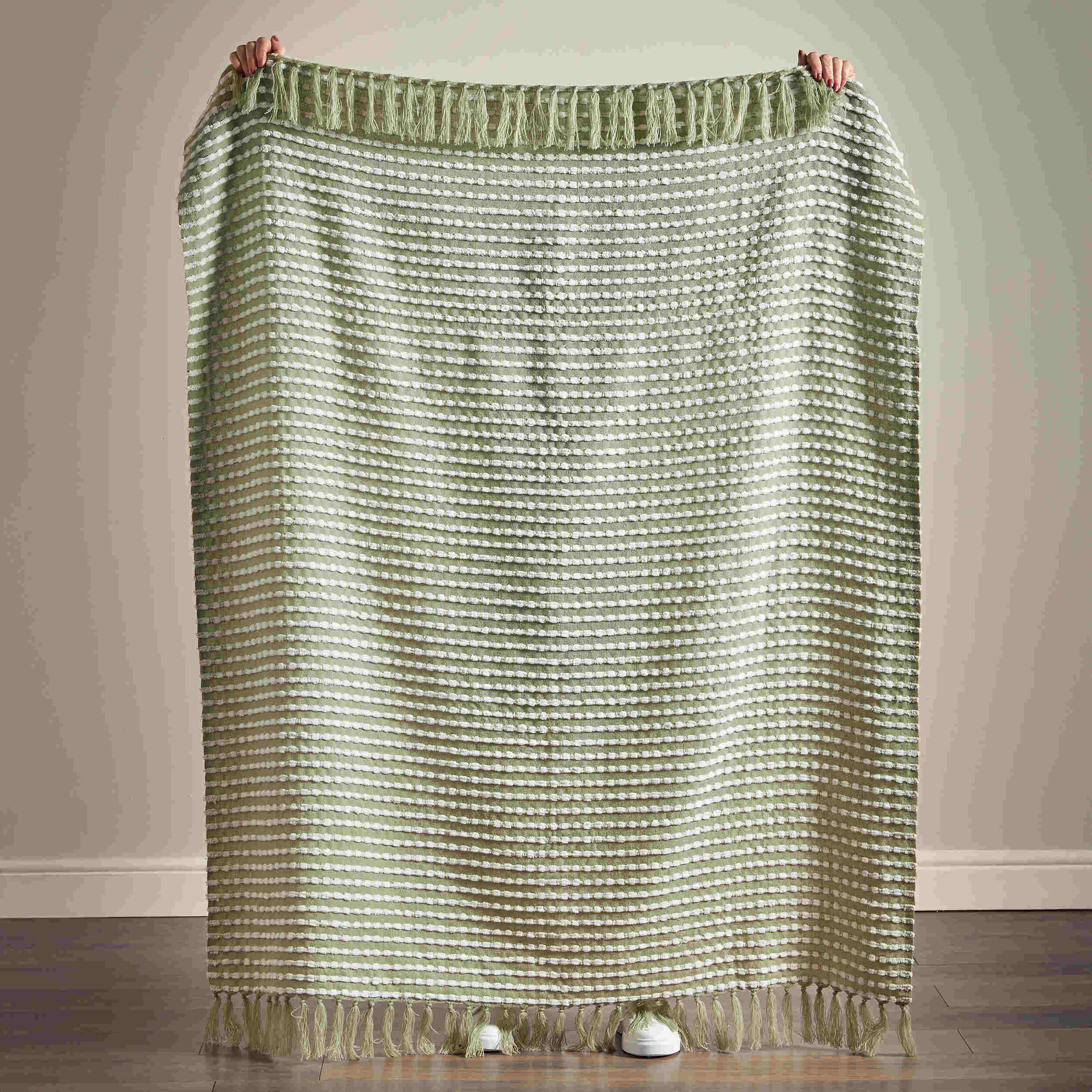 Catherine Lansfield Stab Stitch Throw Blanket - Soft Sage Green Knit Afghan for Sofa, Bed & Home Decor | Cozy Living Room & Bedroom Accessory