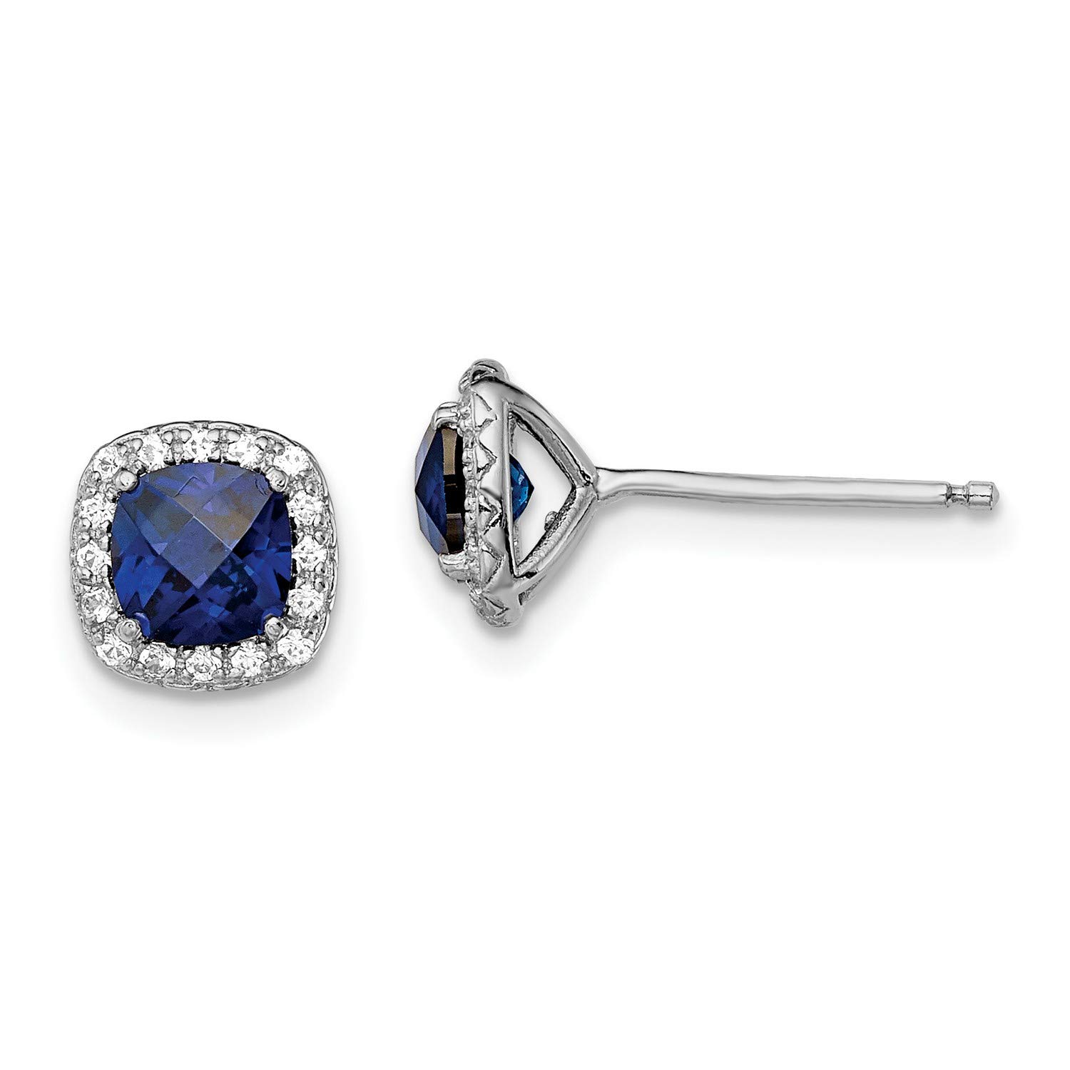 Sterling Silver Blue & White Sapphire Post Earrings 7x7mm - Elegant Jewelry for Women, Perfect for Weddings, Parties & Daily Wear