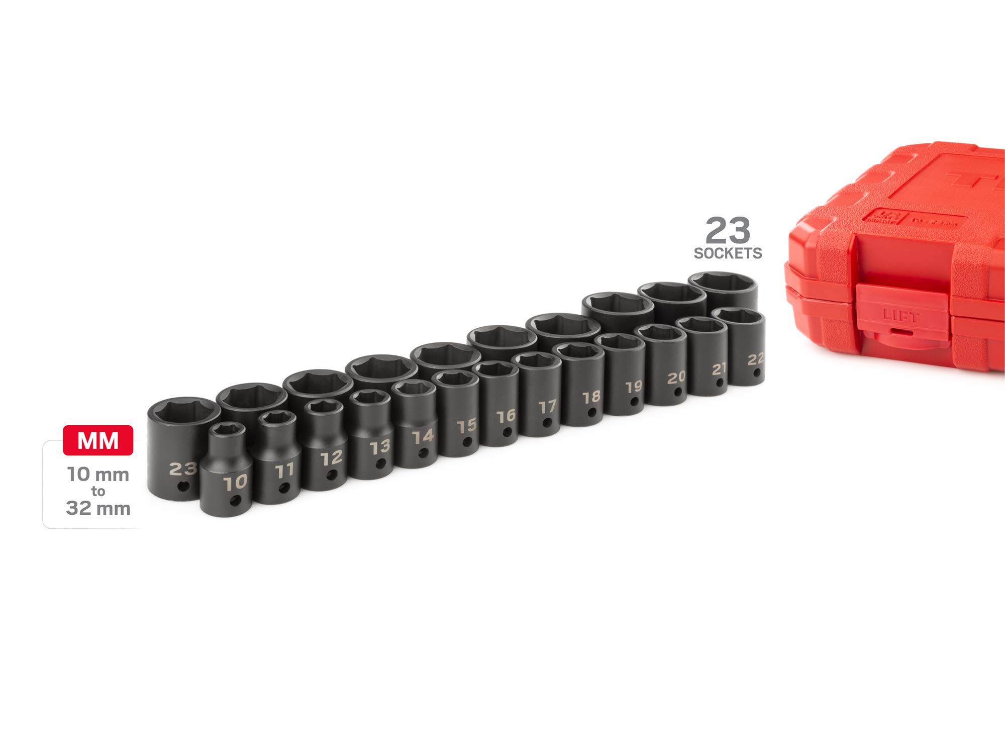 TEKTON 1/2 Inch Drive 6-Point Impact Socket Set, 23-Piece (10-32 mm) - SID92322 | Professional Grade Chrome Molybdenum Steel Sockets for Automotive Repair & Heavy Duty Mechanical Work