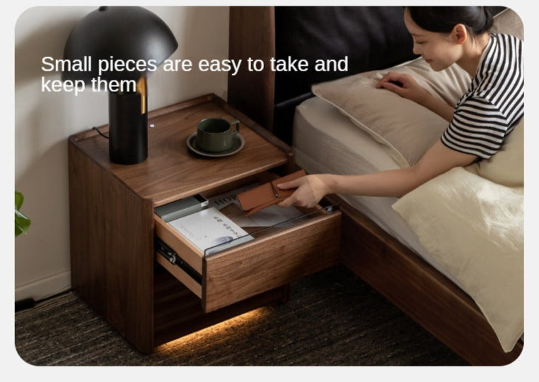 Black Walnut Solid Wood Nightstand - Minimalist Bedside Table for Bedroom, Living Room & Office | Durable & Stylish Storage Solution