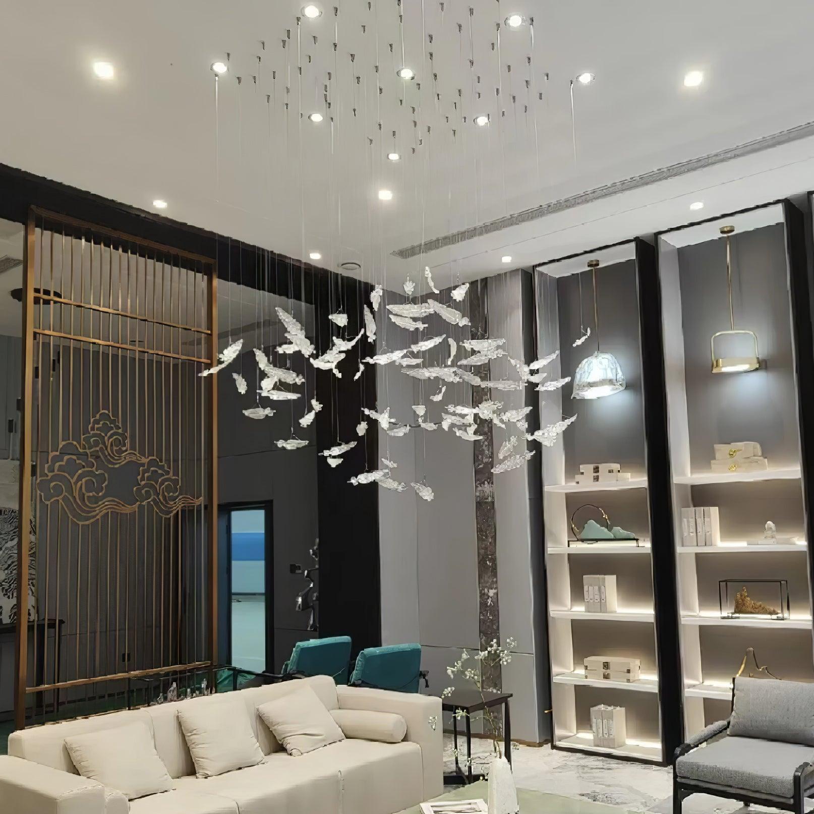 Elegant Glass Feather Chandelier - Modern Crystal Ceiling Light Fixture for Dining Room, Bedroom, or Living Room Decor