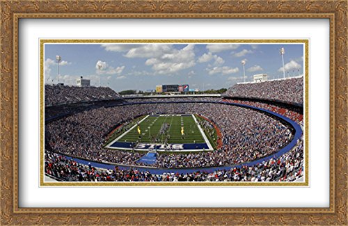 New Era Field 2x Matted 40x26 Large Gold Ornate Framed Stadium Series Art Print - Perfect for Sports Memorabilia, Man Cave Decor & Football Fan Gifts