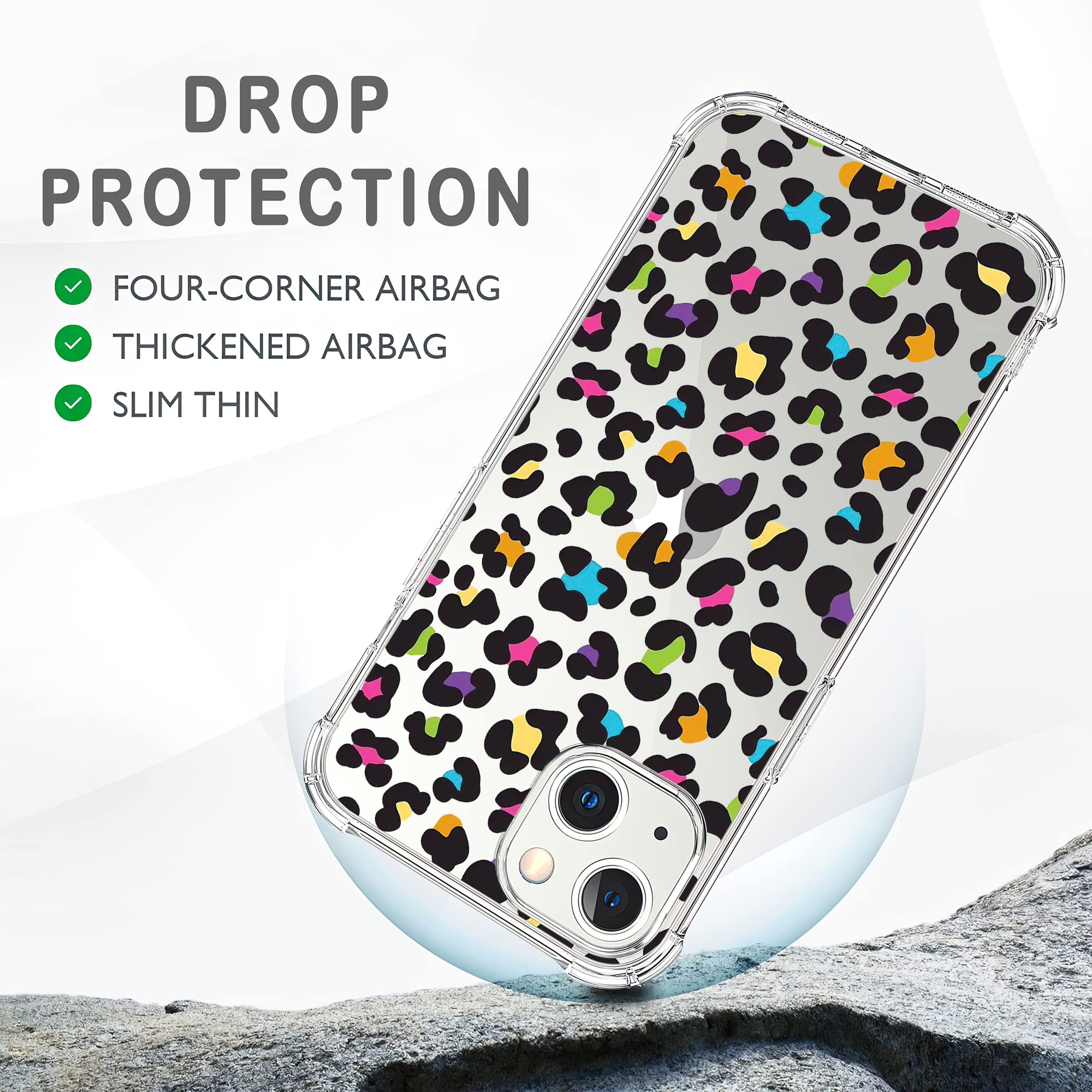 Shockproof Clear iPhone 13 Case with Leopard Print - Reinforced TPU Bumper Cover for Women & Girls (6.1 Inch) | Perfect for Daily Use, Travel & Fashion Protection